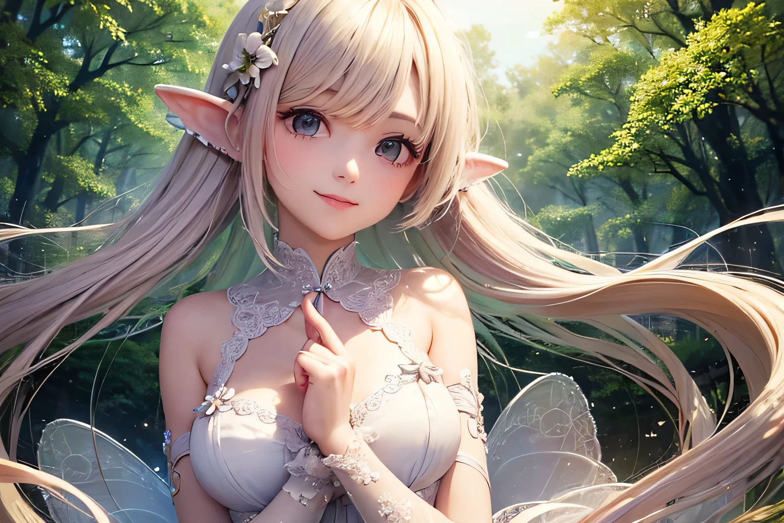 Top quality masterpiece, Highest quality and official artistic standards, Featuring beautiful and visually stunning fairy girls:1.3. This piece is very ingenious, rich in color, Exquisitely crafted down to the last detail, Vibrant, Vibrant, A unique visual experience. Optical blending technology brings playful patterns,Add depth to your artwork。, Enhances overall texture and color richness,Close-up portrait, Beautiful fairy, Cute Smile, alone,One Fairy, Surrounded by flowers,Smiling Fairy,Droopy eyes,Transparent winged fairy,Fairy Wings,Fairy Wings,Elegance, Flower Hair Ornaments,Flower wreath,Pink color matching,Young Fairy,Energetic Fairy,Smiling Fairy,Smiling Fairy,Half Shot,Western-style blouse,Bob Hair,Beauty,1 Fairy,Delicate and high resolution,Precise,Light Blue Null,Bright Forest,Flare,慈like,mercy,like,happiness,Divine,Fluffy clothes,Lustrous skin,Clear skin,White skin,Thin eyebrows,Bright blonde hair,rainbow,Silky Hair,Shiny and delicate hair,A realistic fairy,Young,young,pastel colour,null,Top view,Wide-open eyes,Cheerful girl,Long sleeve blouse,ta,Kind Face,White blouse,Drooping eyes,Bright pink clothes,Wavy hair blowing in the wind,Short Bob Hair,pastel colourの髪,A background full of dreams and hopes,noon,Light of the sun,rainbow,Rainbow colored hair,Praying Fairy,praying,Flower Fairy,Flower Garden,Flower Field,Round eyes,I&#39;m excited,Magical Fairy,White haze