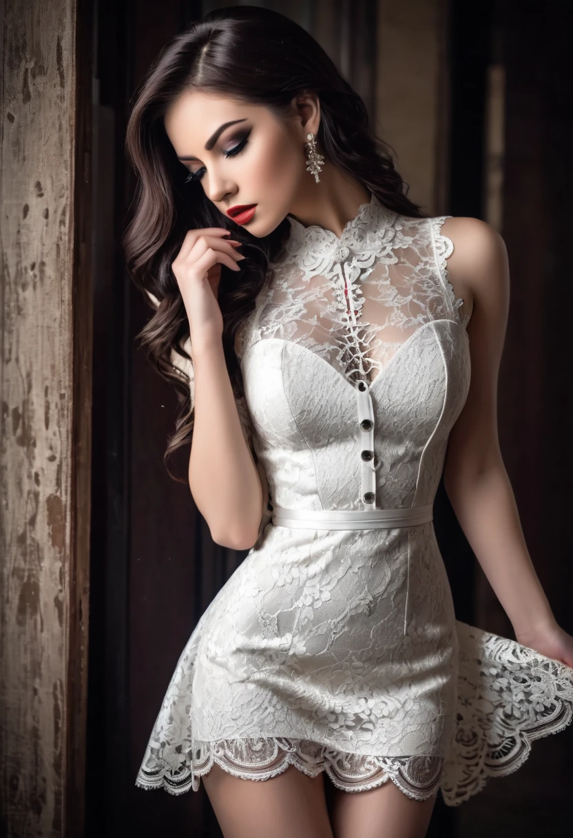 Stunningly beautiful perfect girl, lace dress bdsm