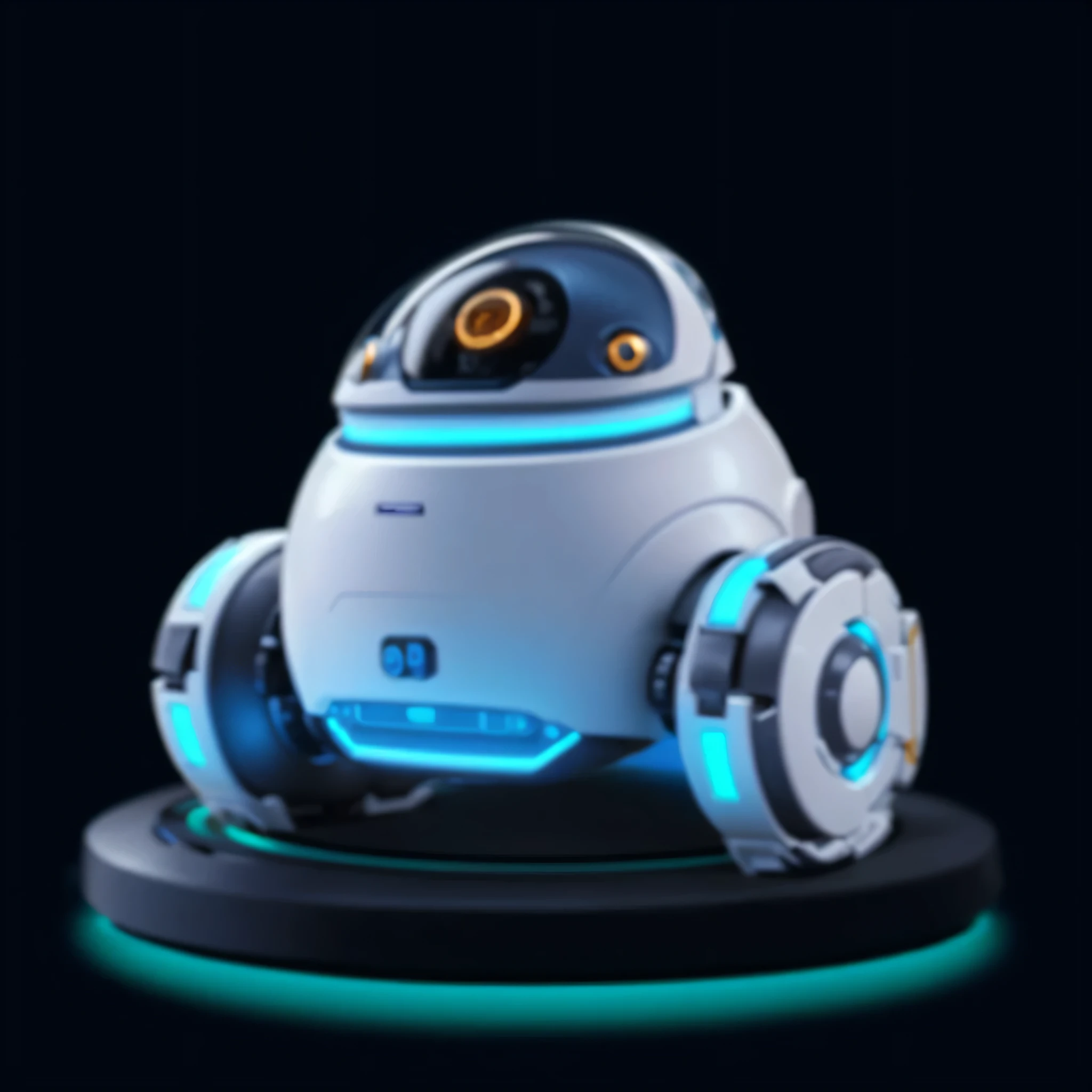 there is a small robot that is sitting on a pedestal, round robot, adorable friendly robot, security robots delivery, diaper disposal robot, scout police robot, concept robot, robot design, cute robot, a robot, futuristic robot, very cute robot zen, posing robotically, sleek robot, mech shaped like a manatee, humanoide robot, friendly humanoid cyber robot