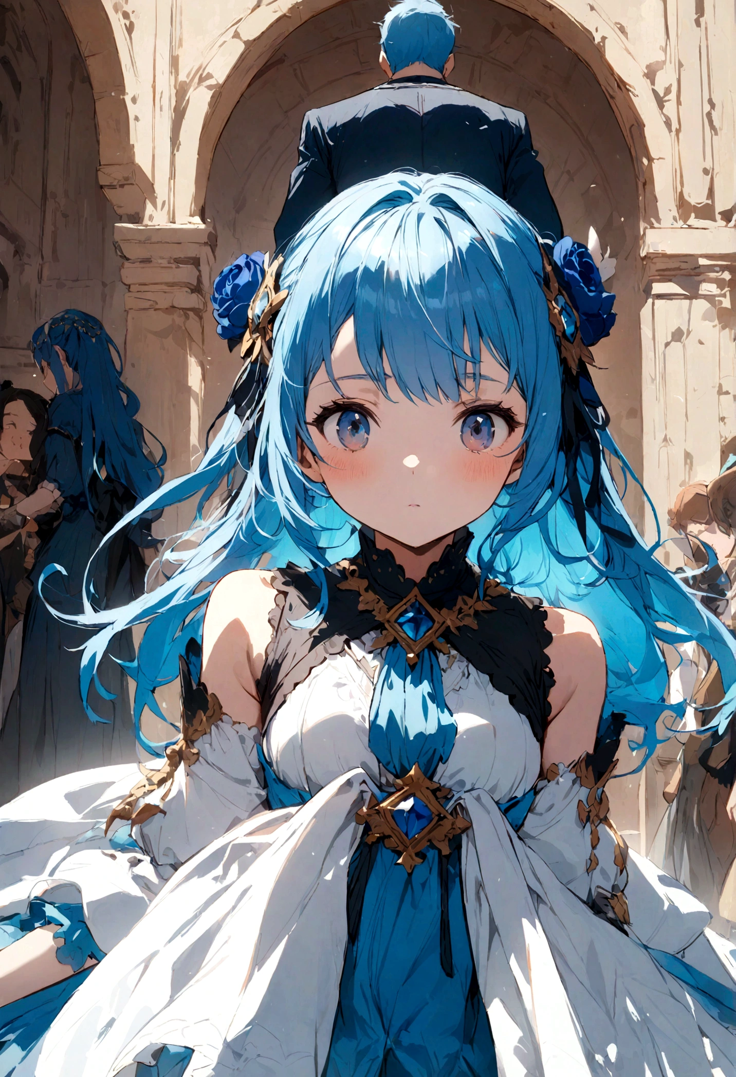 Blue Hair,3 heads,dress