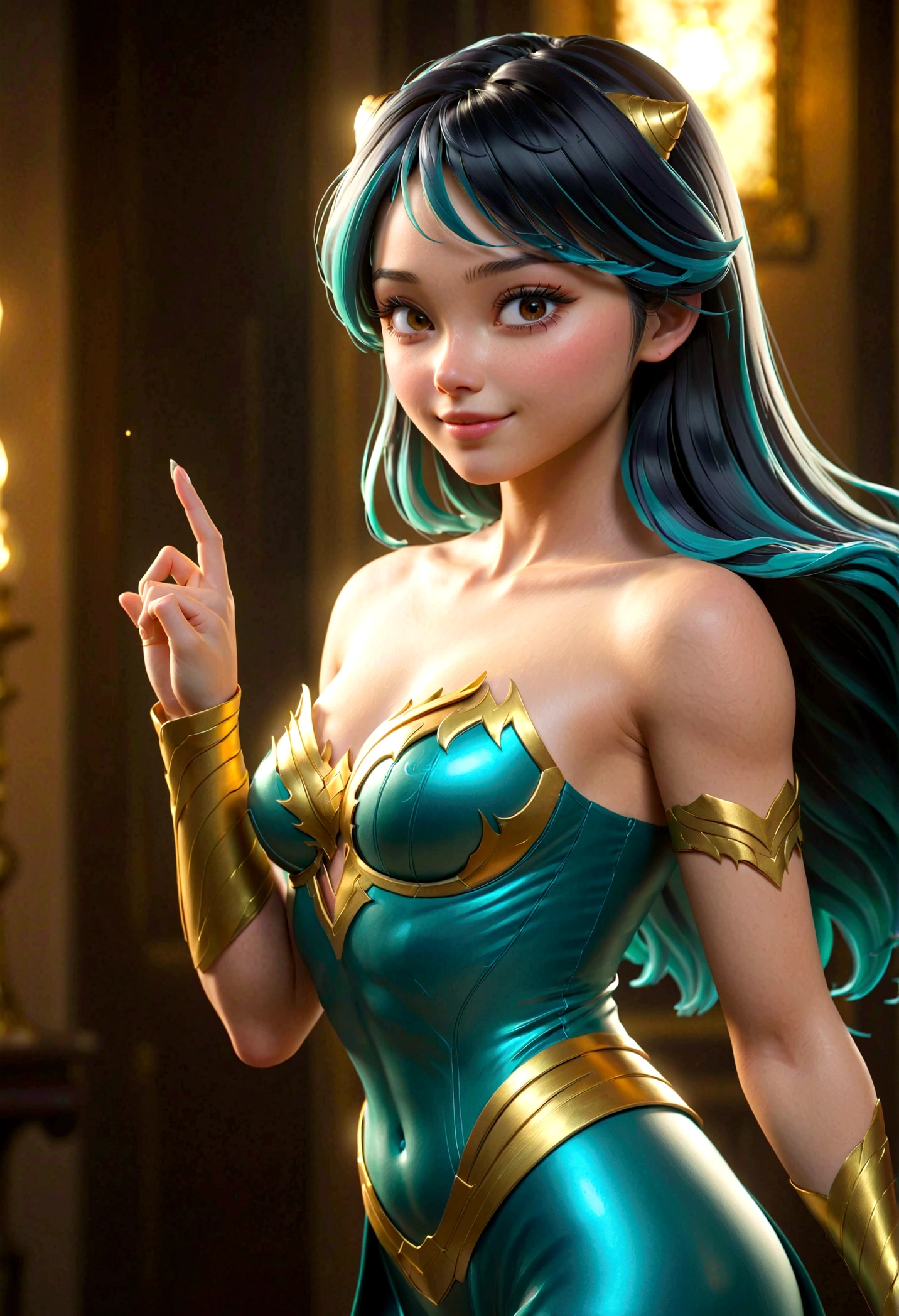lum,(masterpiece, best quality:1.2), 1girl, night,Turn your back to the moonlight,solo,Movie Shots,Light Effect,Raise a finger,There is an arc flash on the fingertips,,realistic,3d,dynamic pose,Unreal Engine 5,skin texture, anatomical correct:2,fullbody:2,smile,xianxia