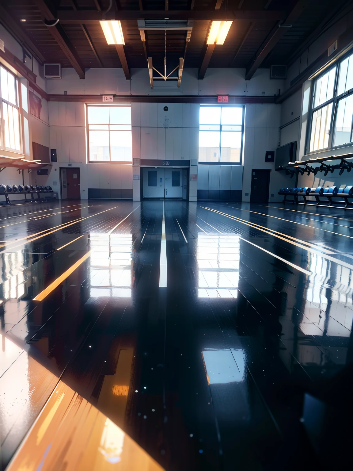 There is no person, scene, background, location (8K, top-quality, masterpiece:1,2), (reallistic, Photorealsitic:1.37), Super Detail, (of the highest quality), (no people), (masterpiece), ,, Perfect Lighting,   (gym hall) locker room





