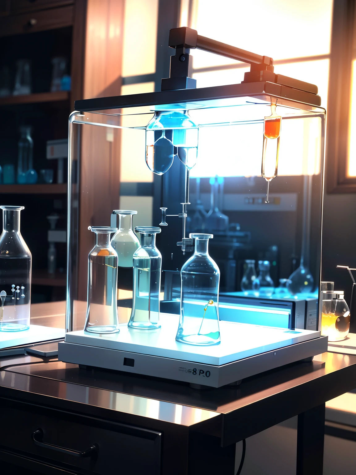 There is no person. (8K, top-quality, masterpiece:1,2), (reallistic, Photorealsitic:1.37), Super Detail, (of the highest quality), (no people), (masterpiece), ,, Perfect Lighting,    ((laboratory, lab, science experiment)) big lab , long shot








