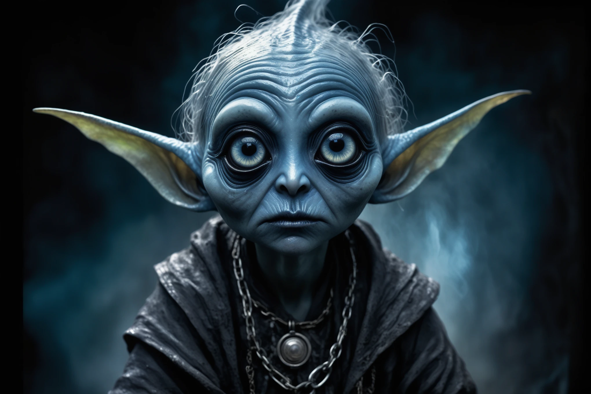 full body length shot,beggar deepest niobium Manganite The Alien Entity,native italian babychild, wants eat,survival in criminal city of future, Technicolor,natural skin textures, hyper realism, hyper detailed,Extremely detailed,High contrast,Masterpiece,Realistic,Ultra Detailed, intricate details,realistic humid leather,extremly intricate,Epic Realistic, cinematic style,irina yermolova,high contrast,hdr,extremely detailed, deep night landscape,masterpiece,intricate details,faded,eyes extremely detailed, high detailed eyes,8k resolution,RAW,retina, Nikon Z9,China,orc,Li River in Guangxi Zhuang of China,tkt style, pointed ears,perfect, Elf,transition between two art styles, Ink painting to photorealism, Double contact, X-ray, Creative, vivid light, masterpiece, fantasy, Abstract, Surrealism, super detailed, high resolution, stop:35;(((creature with a spectral and ghostly appearance)). Her skin is pale, almost translucent. His eyes shine with a bluish glow, he wears dark, torn clothes that float around him, as if permeated by an aura of mourning. Its appearance is complemented by details such as chains, symbols of mourning and gothic elements, further emphasizing its dark air. is portrayed as a haunted and tormented entity,{creature}