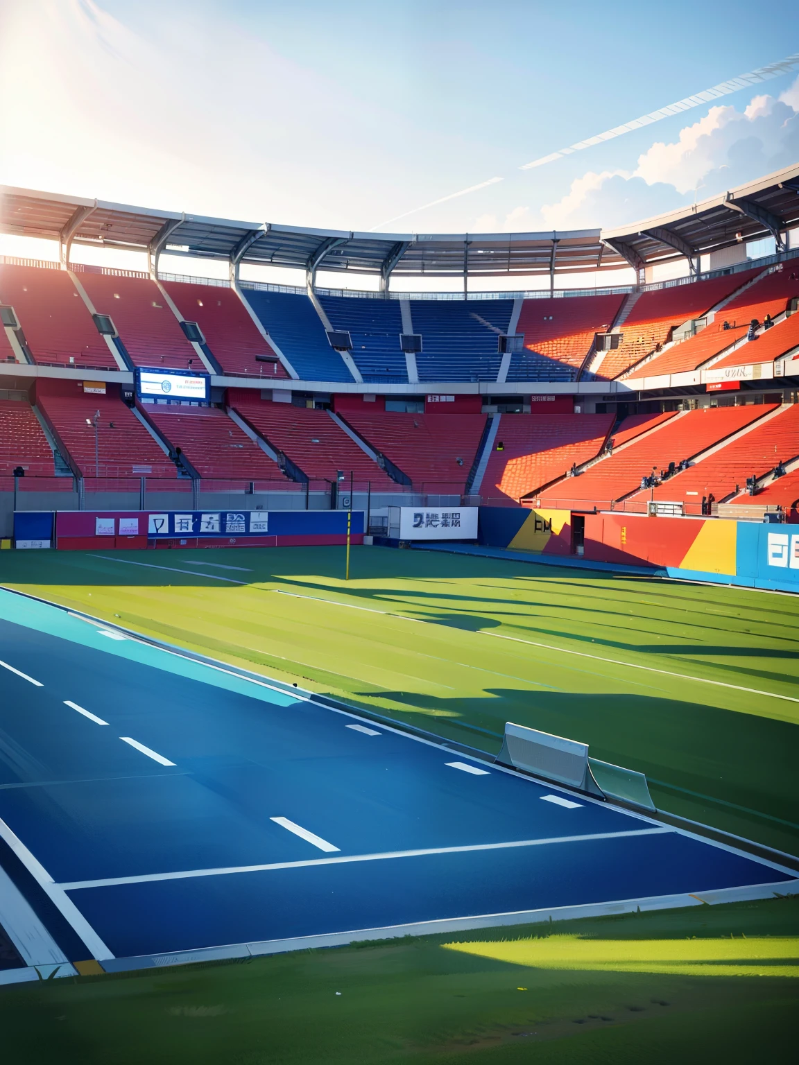 (There is no person), scene, background, location (8K, top-quality, masterpiece:1,2), ,  (of the highest quality), (((no people))), (masterpiece), running track, running field








