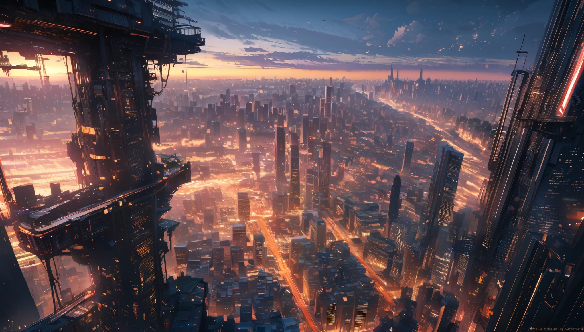 scenery, angelic, ultra detailed, 8k, city, horizon, skyscrapers, seeing from sky, natural, evening, masterpiece