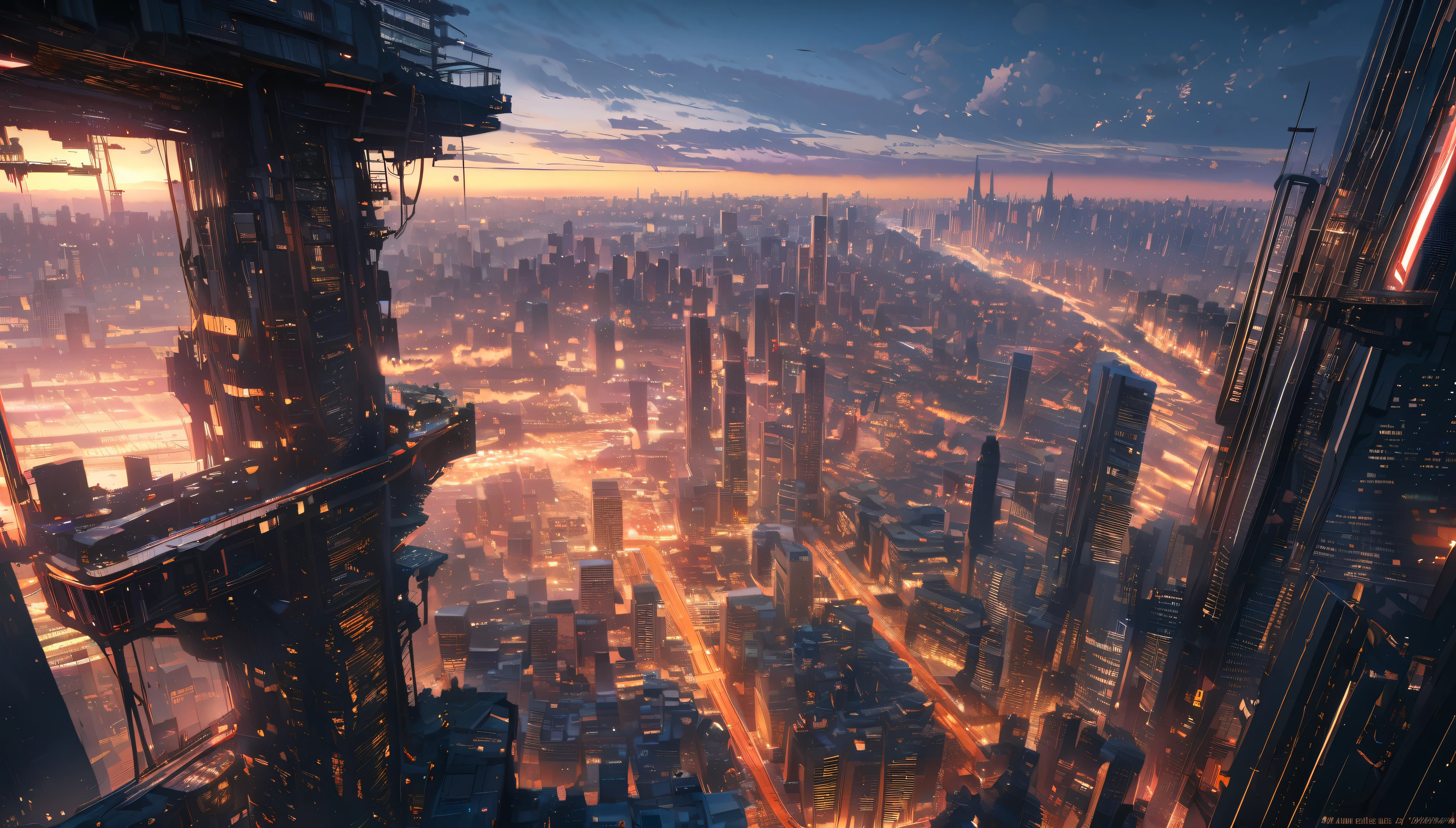 scenery, angelic, ultra detailed, 8k, city, horizon, skyscrapers, seeing from sky, natural, evening, masterpiece