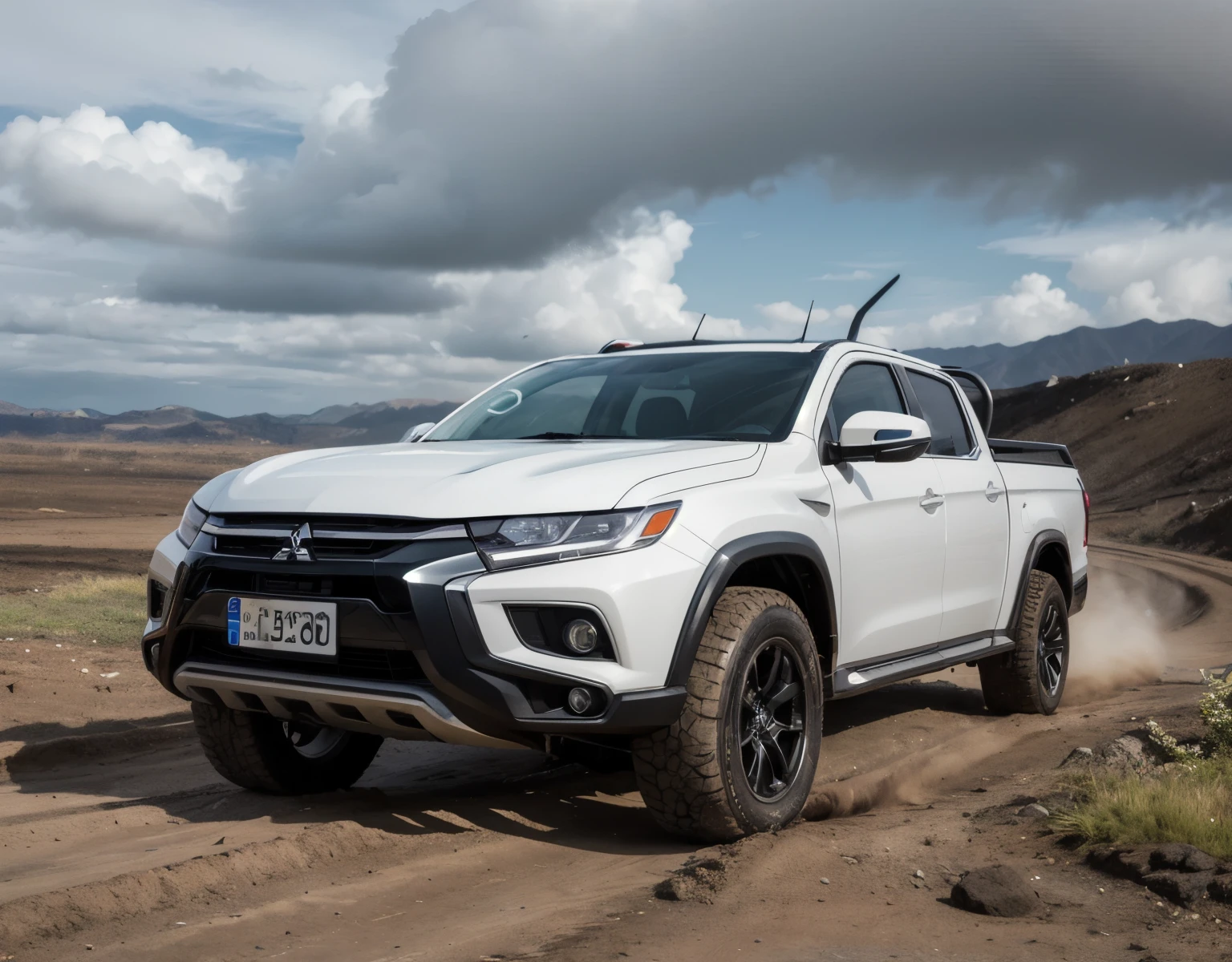 (masterpiece, best quality:1.0), highly detailed, detail, 1car, pickup car, white color, Mitsubishi, (Mitsubishi:1.2), dirty car, (dirty:1.2), black bumper, bullbar, off-road wheels, outdoor, mining sites, offroad, (off-road:1.2)
