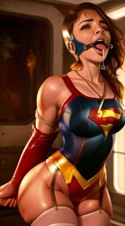 ((SUPERGIRL on a spaceship in outer space)), (Supergirl usando estilete de salto em altura) ((SUPERGIRL WEARING A HEAD HARNESS WITH BALL GAG)), ((SUPERHEROINE SUPERGIRL, Weak position, on tiptoe)), (SUPERGIRL suada por todo o corpo), (Supergirl chorando muito). ((SUPERGIRL tem cabelo loiro, ela tem cabelo longo)), ((SUPERGIRL wearing a fishnet garter belt)), ((SUPERGIRL wearing a thick metal necklace around her neck )), (Your clothes are immoral, your clothes are indecent, your clothes are tight), ((Shibari, arms behind the back:1.4)), ((hands on back)), ((string constraint)), ((Inescapable restraint with ropes)), (obra-prima, melhor qualidade) 1.5, 1 garota, sozinho, (sexy, mulher bonita, rosto perfeito, olhos perfeitos) corpo inteiro, ((High definition face)), (((SUPERGIRL velha e gorda, ela usa calcinha vermelha rendada, ela esta babando, tears flow from your face))).