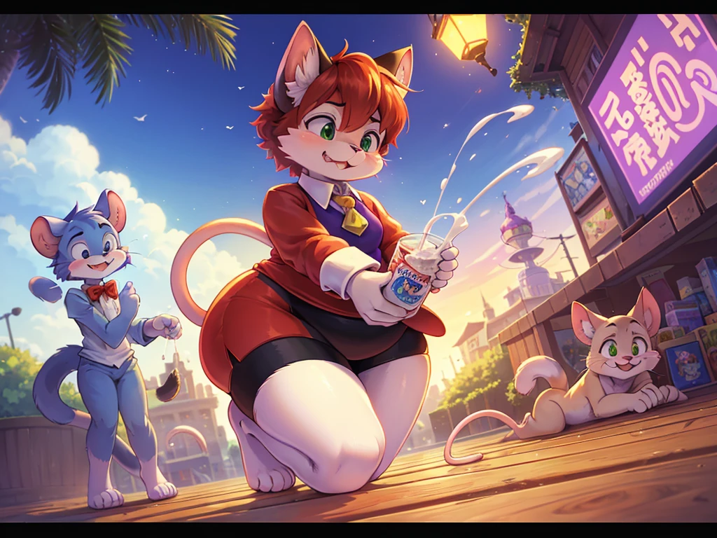 Hallucination, daydream , bokeh , ( cat , big body , short-tempered and a joker , loves milk and is weak in love) , Chasing the Mouse , A comedy cartoon depicting the slapstick antics of a cat and a mouse , Tom and Jerry