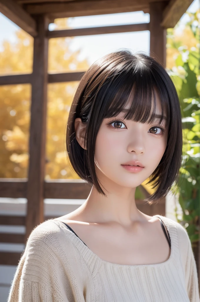 (High resolution:1.3), (16k, Photorealistic, Raw photo, Best image quality: 1.4), Japanese, (One Girl), Beautiful Face, (A vivid face), (Black-haired、short hair:1.3、bangs:1.2), Beautiful Hairstyles, Realistic eyes, Beautifully detailed eyes, (Realistic Skin), Beautiful skins, attractive, 超A high resolution, Surreal, High detail, Golden Ratio, Highly detailed cute girl,(20-year-old), Fur trim:1.3