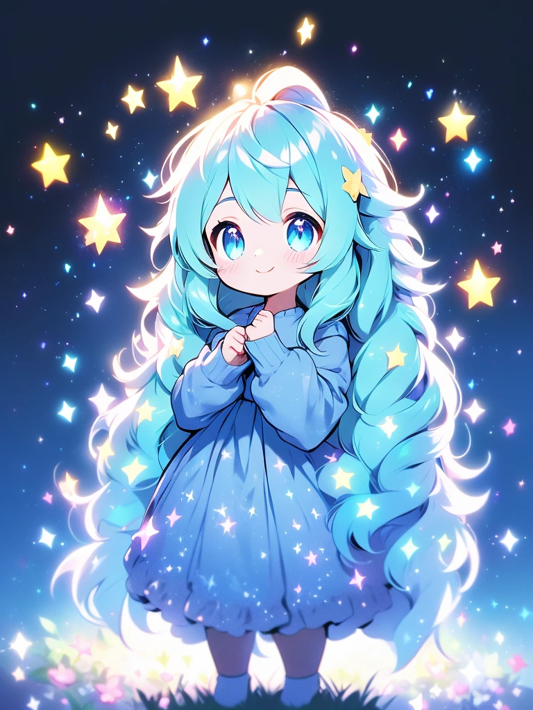 Face Focus, masterpiece, highest quality, girl，Looking up，Sparkling and colorful, Sparkling butterfly，Twinkle Star，shining heart，Night Background, fire Fly, Particles of light, alone, Twin-tailed light blue hair, Aqua Eye, Cute Smile，Are standing, Pixiv, Written boundary depth, Structure of the film, Best lighting, look up