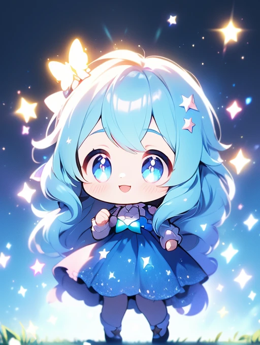 Face Focus, masterpiece, highest quality, girl，Looking up，Sparkling and colorful, Sparkling butterfly，Twinkle Star，shining heart，Night Background, fire Fly, Particles of light, alone, Twin-tailed light blue hair, Aqua Eye, Cute Smile，Are standing, Pixiv, Written boundary depth, Structure of the film, Best lighting, look up