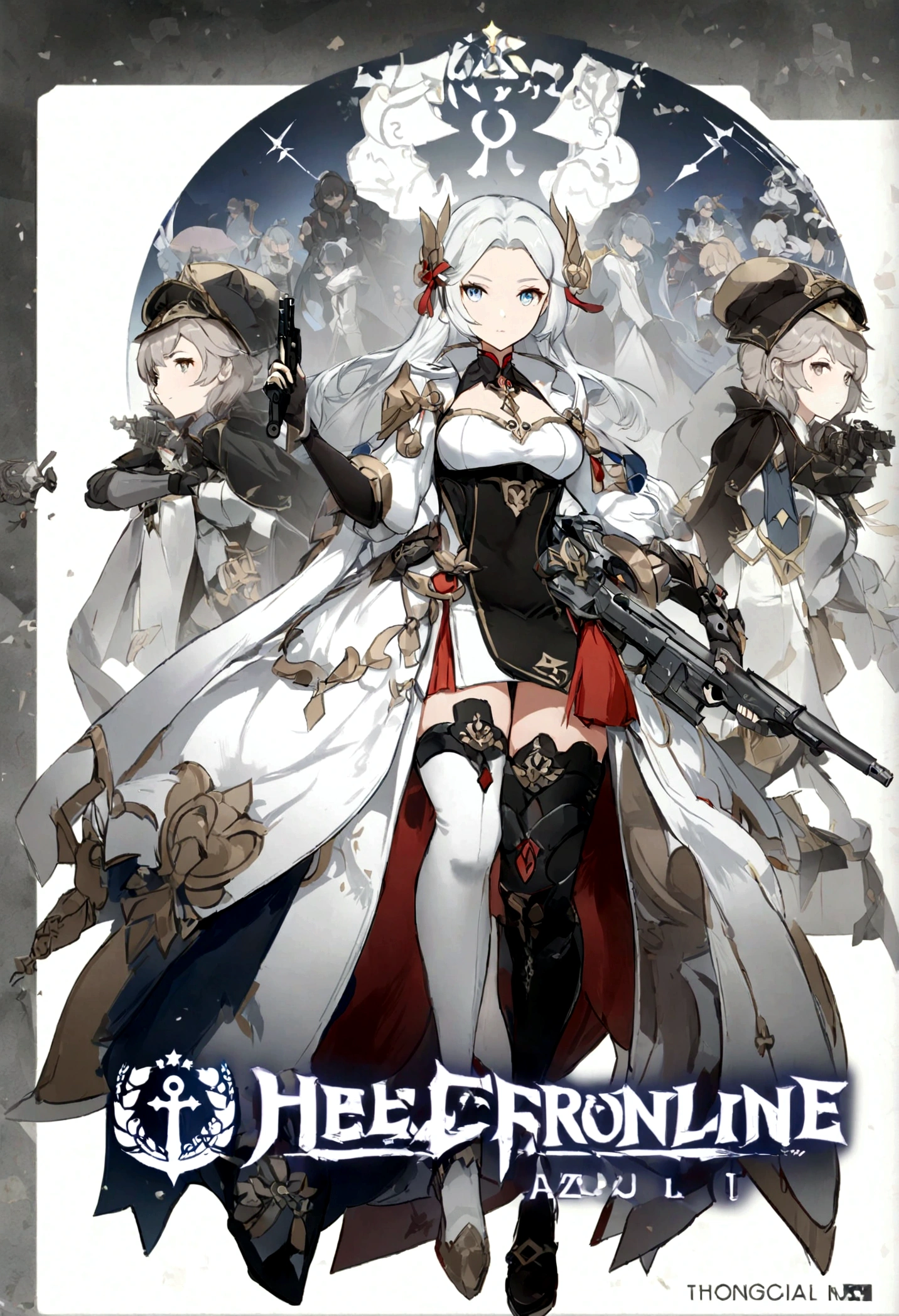 (Daisaku),(Need),(Super meticulous),(full bodyesbian:1.2),1girll,a woman in a white dress and black boots holding a gun, characters from azur lane, inspired by Li Chevalier, official character art, from the azur lane videogame, azur lane style, cushart krenz key art feminine, genshin impact character, from girls frontline, ayaka genshin impact, edelgard from fire emblem,(beautiful  detailed face),(Beautiful and delicate eyes),