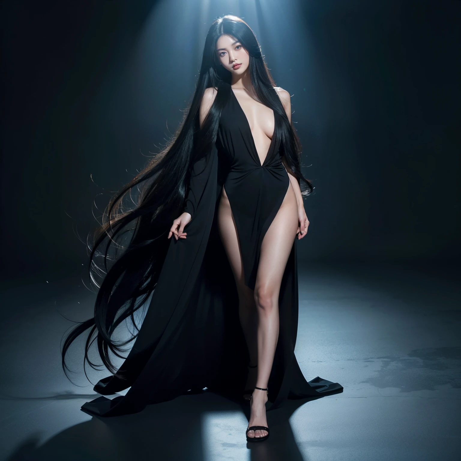 (Best image quality、highest quality、Highest Resolution、Surreal Photography、Full body photo、masterpiece、16k、)1 girl、Amazingly long black hair is super beautiful、Hair length: about 3 meters、White underwear or naked、Covering the whole body with jet black straight hair、Very beautiful face、Beautifully groomed black hair、Very large amounts of hair、Super long black hair that accentuates feminine sexiness、Slim figure、Shiny beautiful hair、Bright lighting、Professional Lighting、World Long Hair Contest Winner、Full body photo、Head to toe photos、Taken from about 4 meters away、Ultra-realistic、both hands、2 feet、The longest black hair in the world、My hair is heavy'tired、Hair longer than Rapunzel、Very large amounts of hair、She has very long black hair that covers her entire body..、Hair that is shampooed every day is so beautiful、My hair smells like roses and my very long black hair makes me sexy.、My charm is my long black hair.、Long black hair is a symbol of beauty、I'm proud of my long black hair、The length and volume of this long hair is admired around the world.、Very long black hair spread out in a fan shape、Backwards、Sleeping on your stomach、Smooth black hair that flows from shoulders to floor、I have a lot of hair、My hair is very thick、Cover the entire bed with hair、Hide your hands with your long hair、Hide your fingers with your long hair、A storm of black hair that seems to be spilling out of the screen、Extremely fine detail、