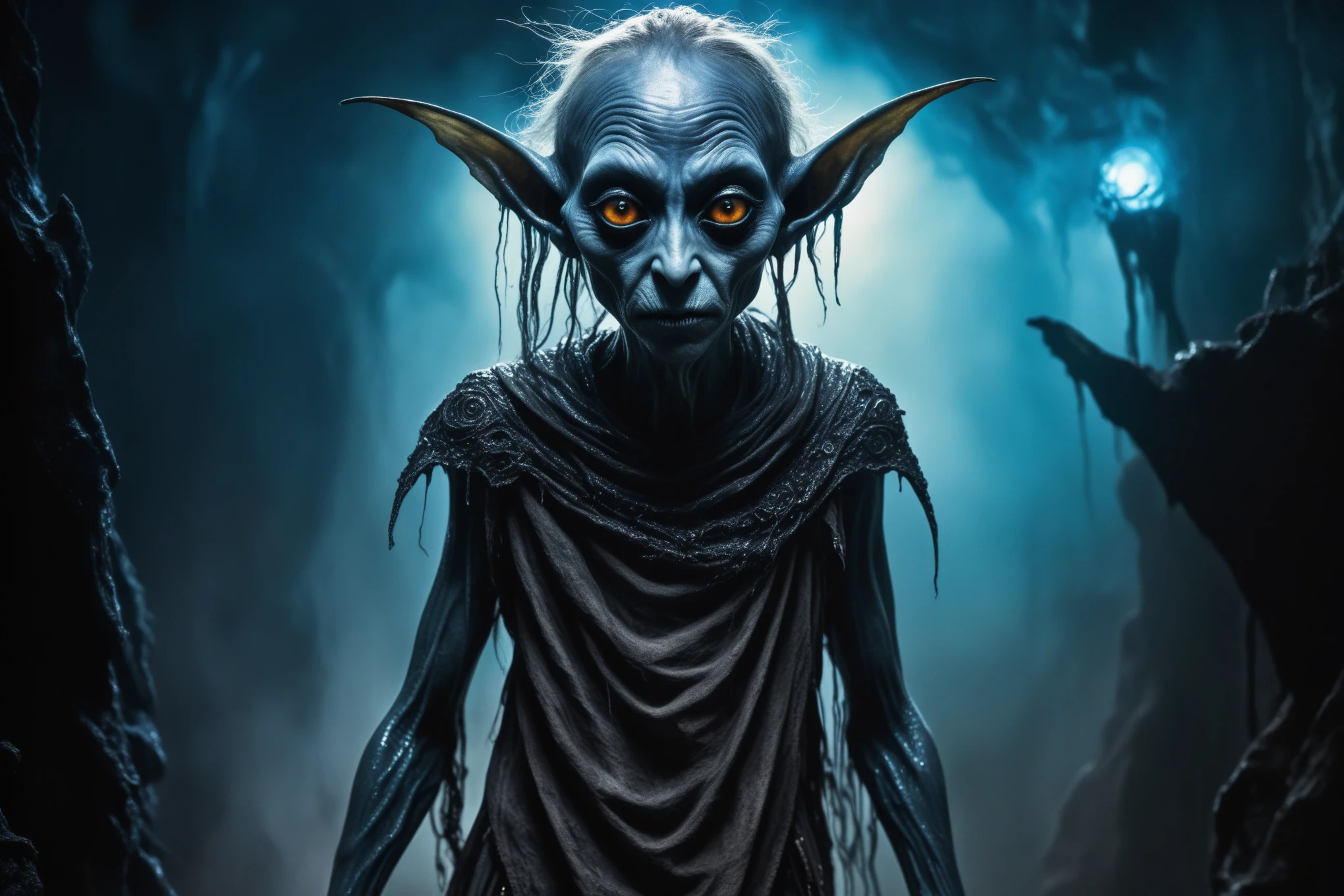 full body length shot,beggar deepest niobium Manganite The Alien Entity,native italian babychild, wants eat,survival in criminal city of future, Technicolor,natural skin textures, hyper realism, hyper detailed,Extremely detailed,High contrast,Masterpiece,Realistic,Ultra Detailed, intricate details,realistic humid leather,extremly intricate,Epic Realistic, cinematic style,irina yermolova,high contrast,hdr,extremely detailed, deep night landscape,masterpiece,intricate details,faded,eyes extremely detailed, high detailed eyes,8k resolution,RAW,retina, Nikon Z9,China,orc,Li River in Guangxi Zhuang of China,tkt style, pointed ears,perfect, Elf,transition between two art styles, Ink painting to photorealism, Double contact, X-ray, Creative, vivid light, masterpiece, fantasy, Abstract, Surrealism, super detailed, high resolution, stop:35;(((creature with a spectral and ghostly appearance)). Her skin is pale, almost translucent. His eyes shine with a bluish glow, he wears dark, torn clothes that float around him, as if permeated by an aura of mourning. Its appearance is complemented by details such symbols of mourning and gothic elements, further emphasizing its dark air. is portrayed as a haunted and tormented entity,{creature}
