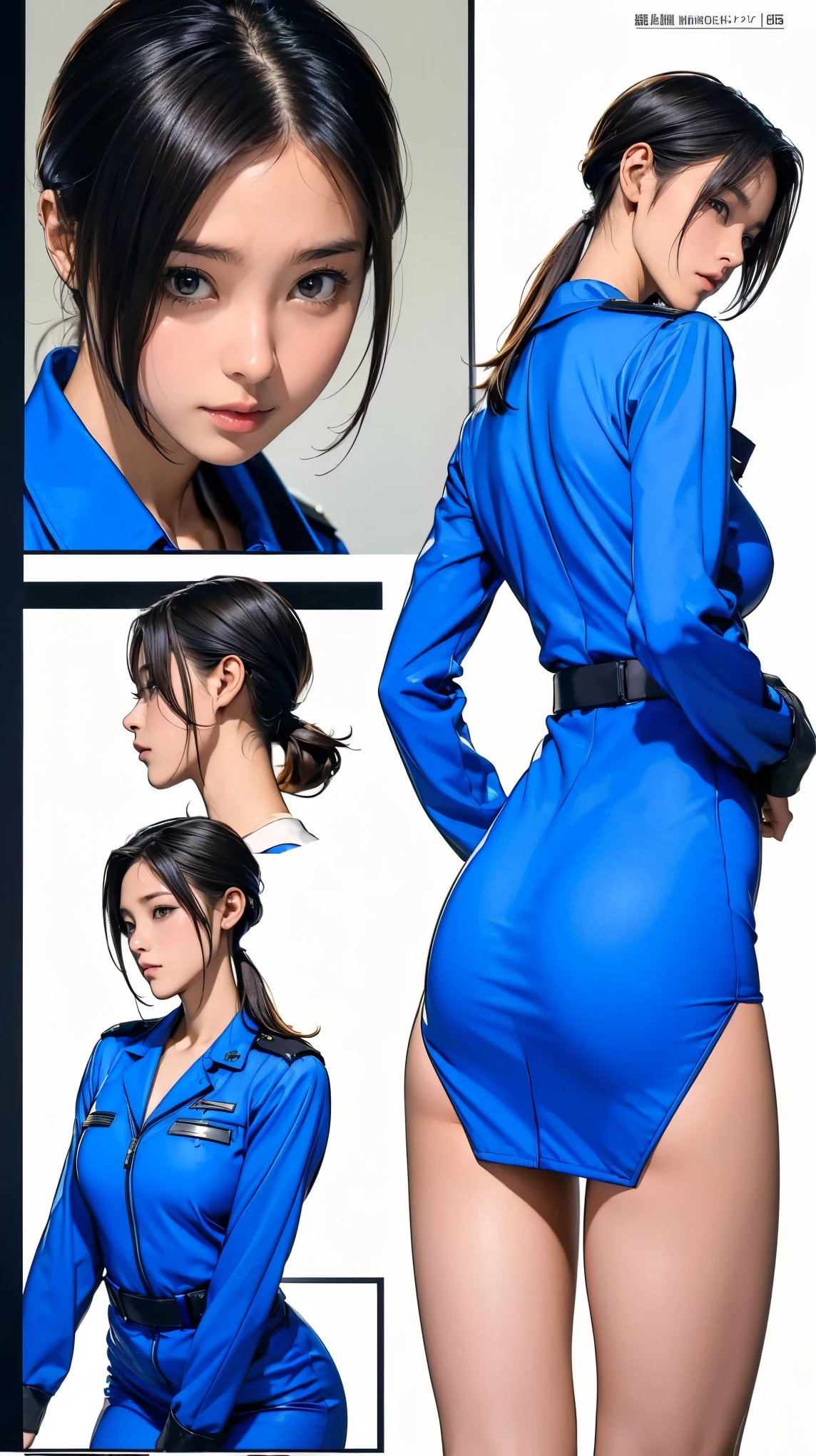 ((masterpiece)),(((highest quality))),((Reference Sheet, Character Design, front, return, ~ ~ side, Mr..々Hairstyle, Mr..々Performance, Facial Expressions)), , Cute type, (Very slim:1.4), (Very small ass:1.4), Realistic buttocks, (Huge breasts:1.3), Short Bob, Thin thighs, Long legs, It's not a big deal, ((Air Force Pilot)), Browsing Caution