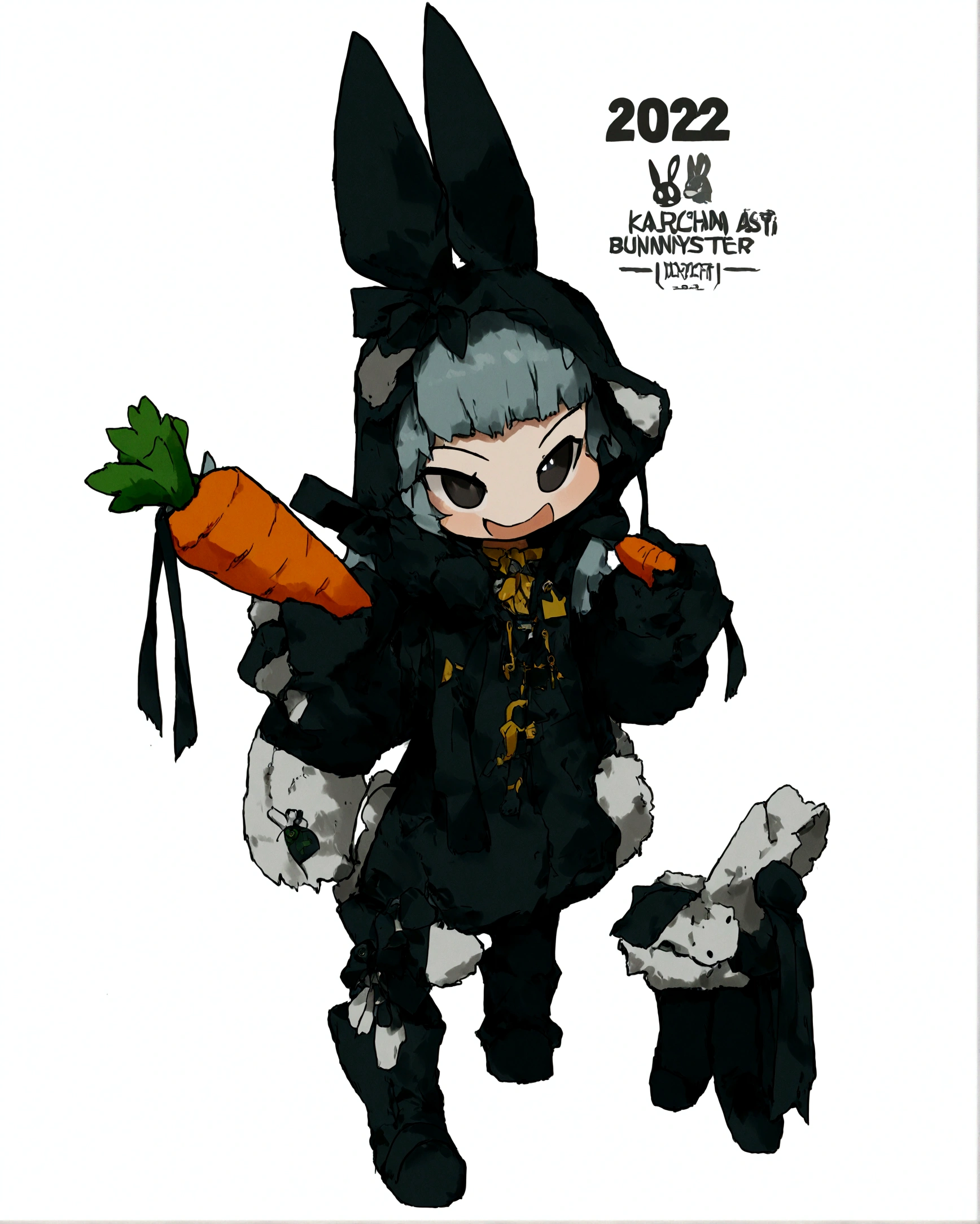 anime character with a carrot and a rabbit in a costume, 2 0 2 2 anime style, 2022 anime style, from arknights, pixiv contest winner, by Kanbun Master, rabbt_character, wearing a bunny suit, zerochan, lagus the thieving bunny, concept art 2022, zerochan art, electrixbunny