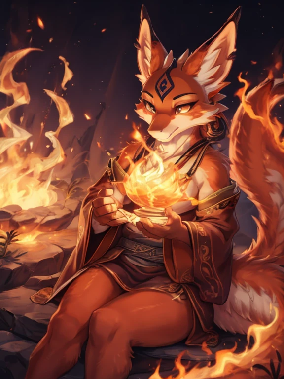 Azuna x dragon, fire bending, kitsune ears, jardin zen,