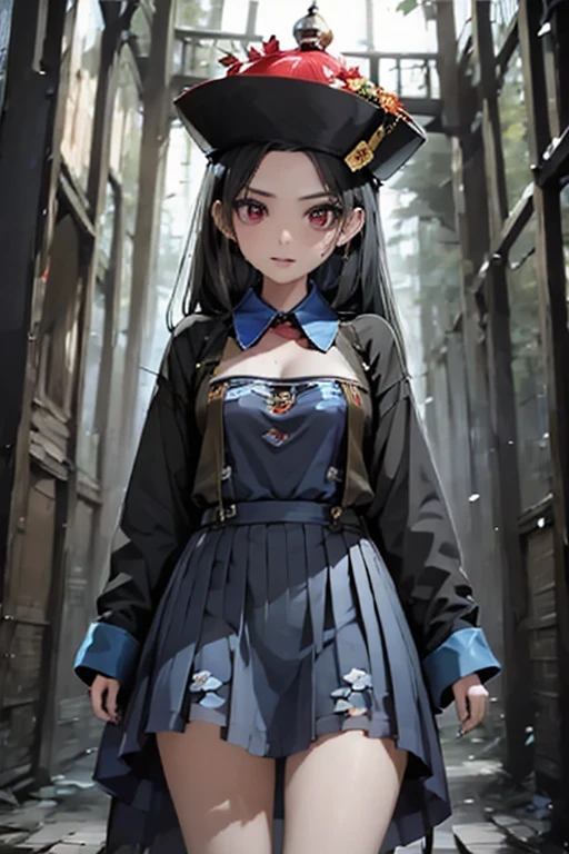 Qing Dynasty official uniform pattern((Large Breasts)))Breast sagging、Low-cut(((Cleavage )))、(((Wide hips,)))(((Hourglass figure)))((Long legs))