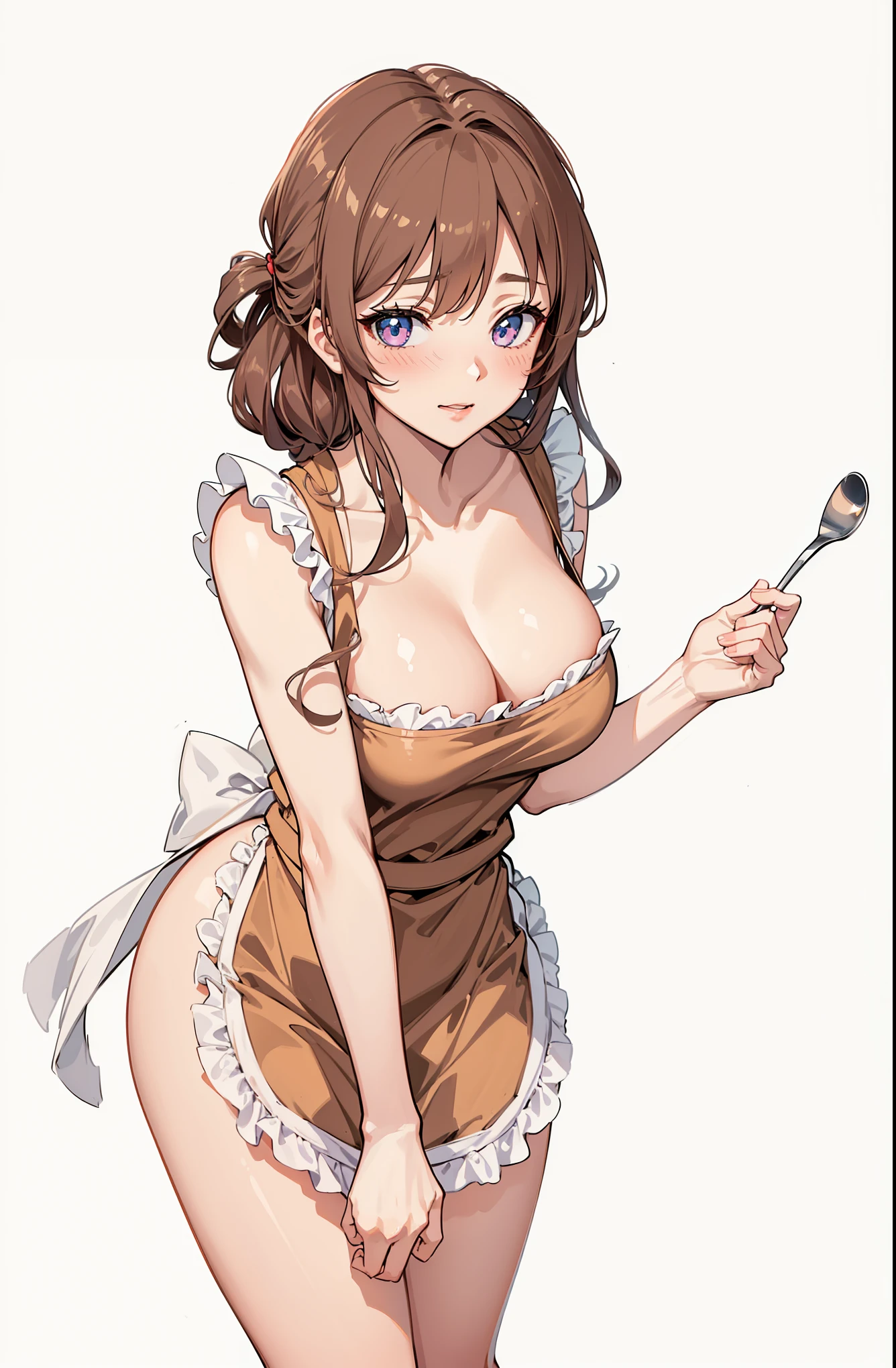 1 girl, beautiful girl, beautiful eyes, waitress, naked, wearing sexy maid apron only in the front, sexy breasts, shy, blush, hight quality,mature sexy face