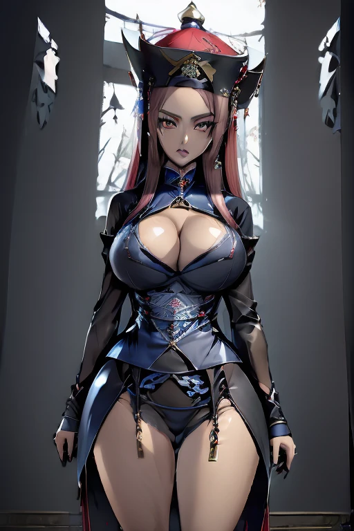 Qing Dynasty official uniform pattern((Large Breasts)))Breast sagging、Low-cut(((Cleavage )))、(((Wide hips,)))(((Hourglass figure)))((Long legs))