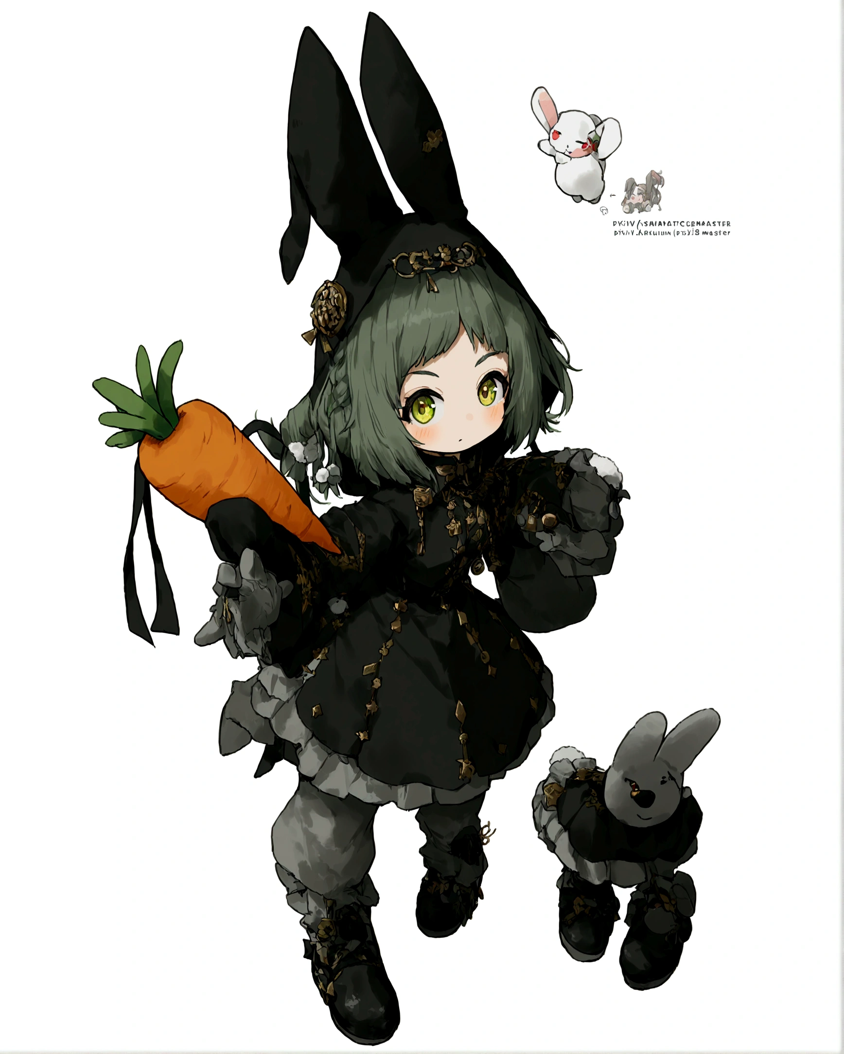 (Super meticulous),(full bodyesbian:1.2), 1girl, anime character with a carrot and a rabbit in a costume, 2 0 2 2 anime style, 2022 anime style, from arknights, pixiv contest winner, by Kanbun Master, rabbt_character, wearing a bunny suit, zerochan, lagus the thieving bunny, concept art 2022, zerochan art, electrixbunny, (Beautiful and delicate eyes),