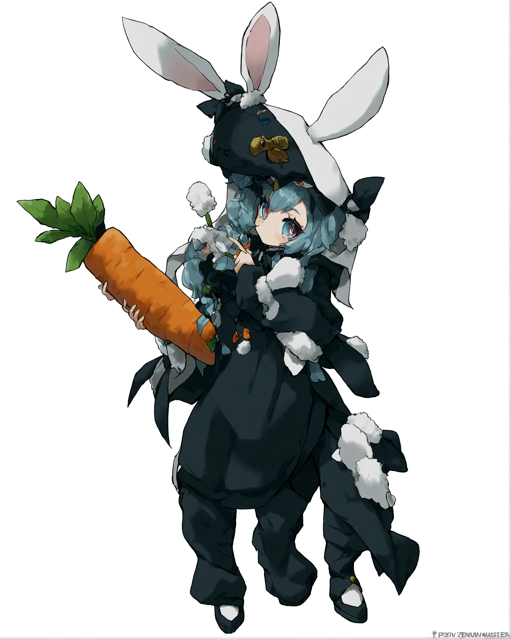 (Super meticulous),(full bodyesbian:1.2), 1girl, anime character with a carrot and a rabbit in a costume, 2 0 2 2 anime style, 2022 anime style, from arknights, pixiv contest winner, by Kanbun Master, rabbt_character, wearing a bunny suit, zerochan, lagus the thieving bunny, concept art 2022, zerochan art, electrixbunny, (Beautiful and delicate eyes),
