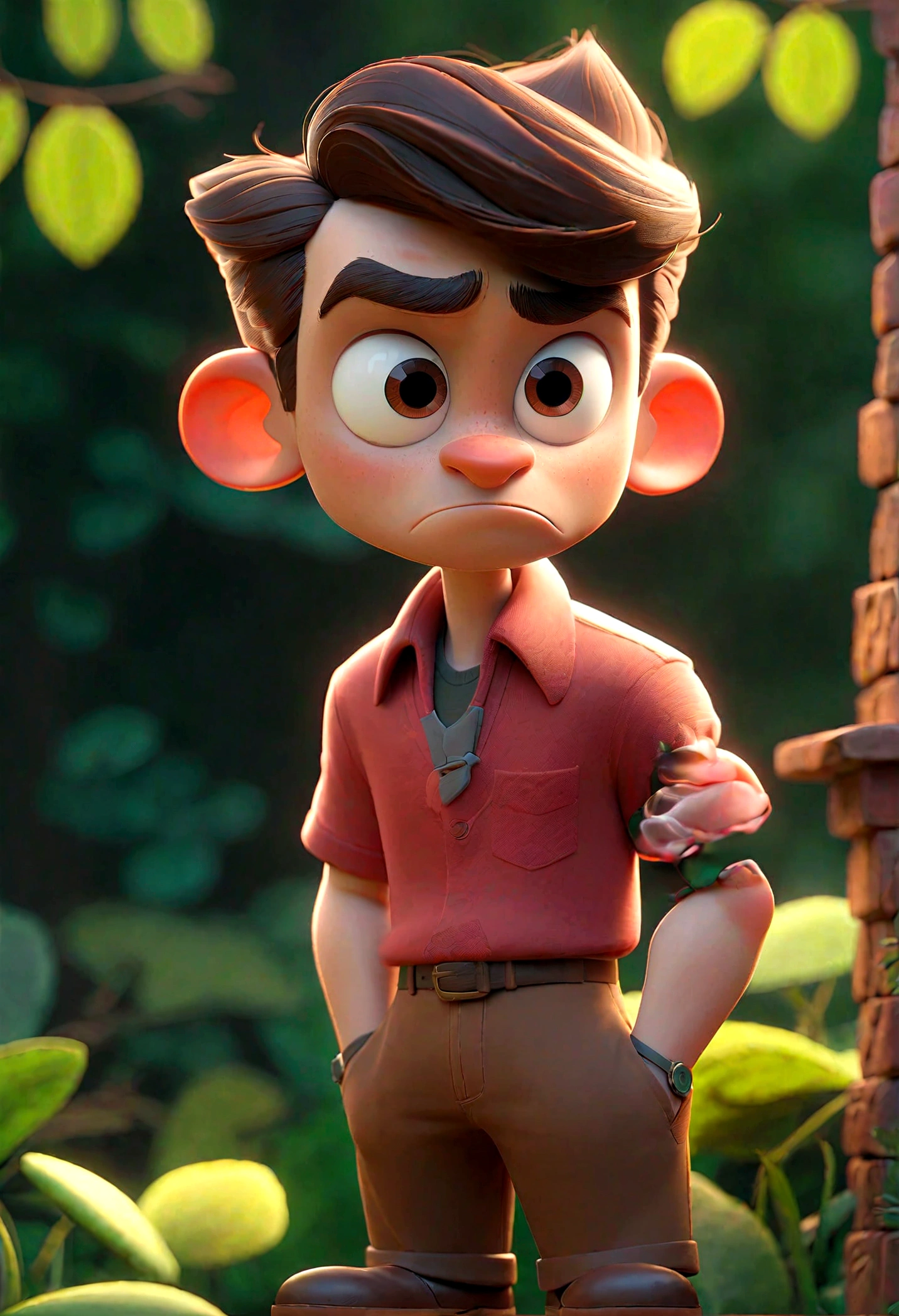 Personagem de desenho animado de um homem, camiseta social branca manga longa um personagem animado, Caractere estilizado, animation style rendering, 3D estilizado, Arnold Maya rendering, Stylized 3D rendering, toon render screenshot, Personagem 3D, Personagem 3D, Stylized 3D rendering, 3D character rendering, personagem de desenho animado, Personagem de close up, Pose de personagem, (Estilo Pixar) (parte mestre:1.2) (Bokeh) (melhor qualidade) (pele detalhada) (textura detalhada) (8K) (argila) (cinematic lighting) (sharp focus,Senta e vaza a parte superior do corpo