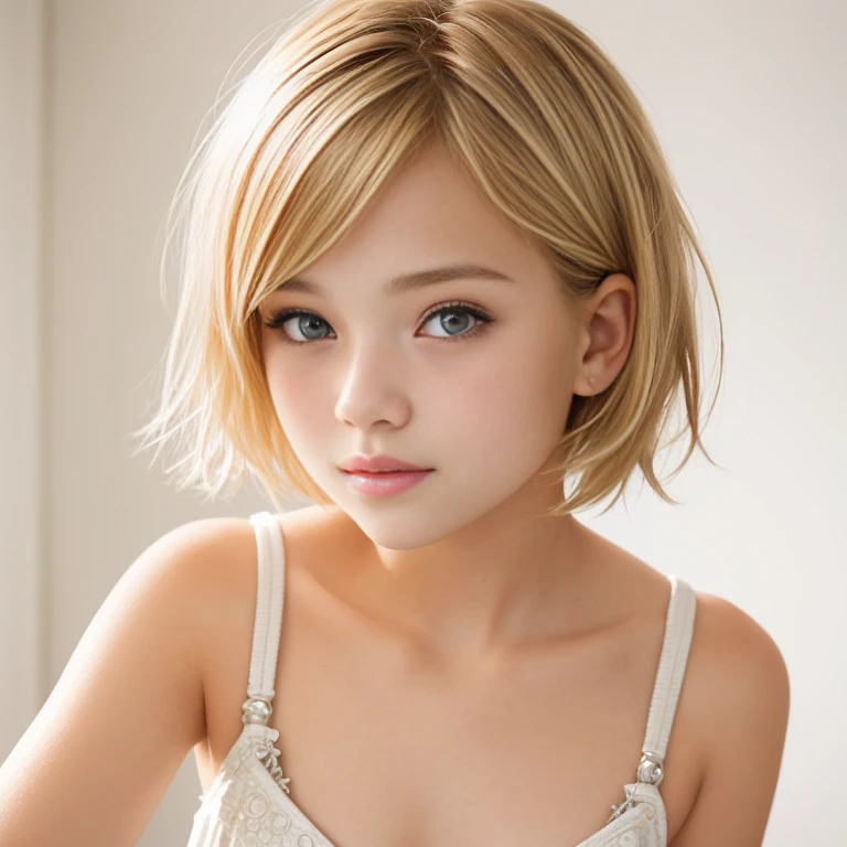 a close up of a girl , -yeld gi bust, short blonde haired girl, bust shot,  gorgeous woman, bust view,  female model