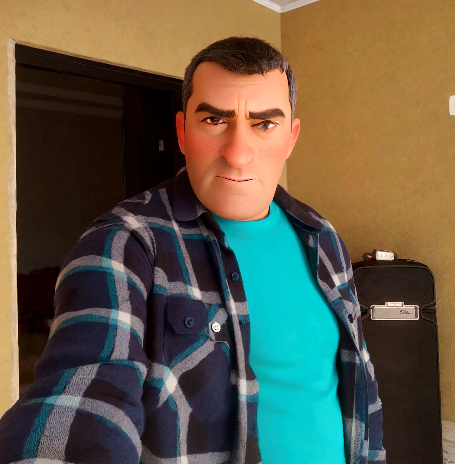 Personagem de desenho animado de um homem, camiseta social branca manga longa um personagem animado, Caractere estilizado, animation style rendering, 3D estilizado, Arnold Maya rendering, Stylized 3D rendering, toon render screenshot, Personagem 3D, Personagem 3D, Stylized 3D rendering, 3D character rendering, personagem de desenho animado, Personagem de close up, Pose de personagem, (Estilo Pixar) (parte mestre:1.2) (Bokeh) (melhor qualidade) (pele detalhada) (textura detalhada) (8K) (argila) (cinematic lighting) (sharp focus，Senta e vaza a parte superior do corpo