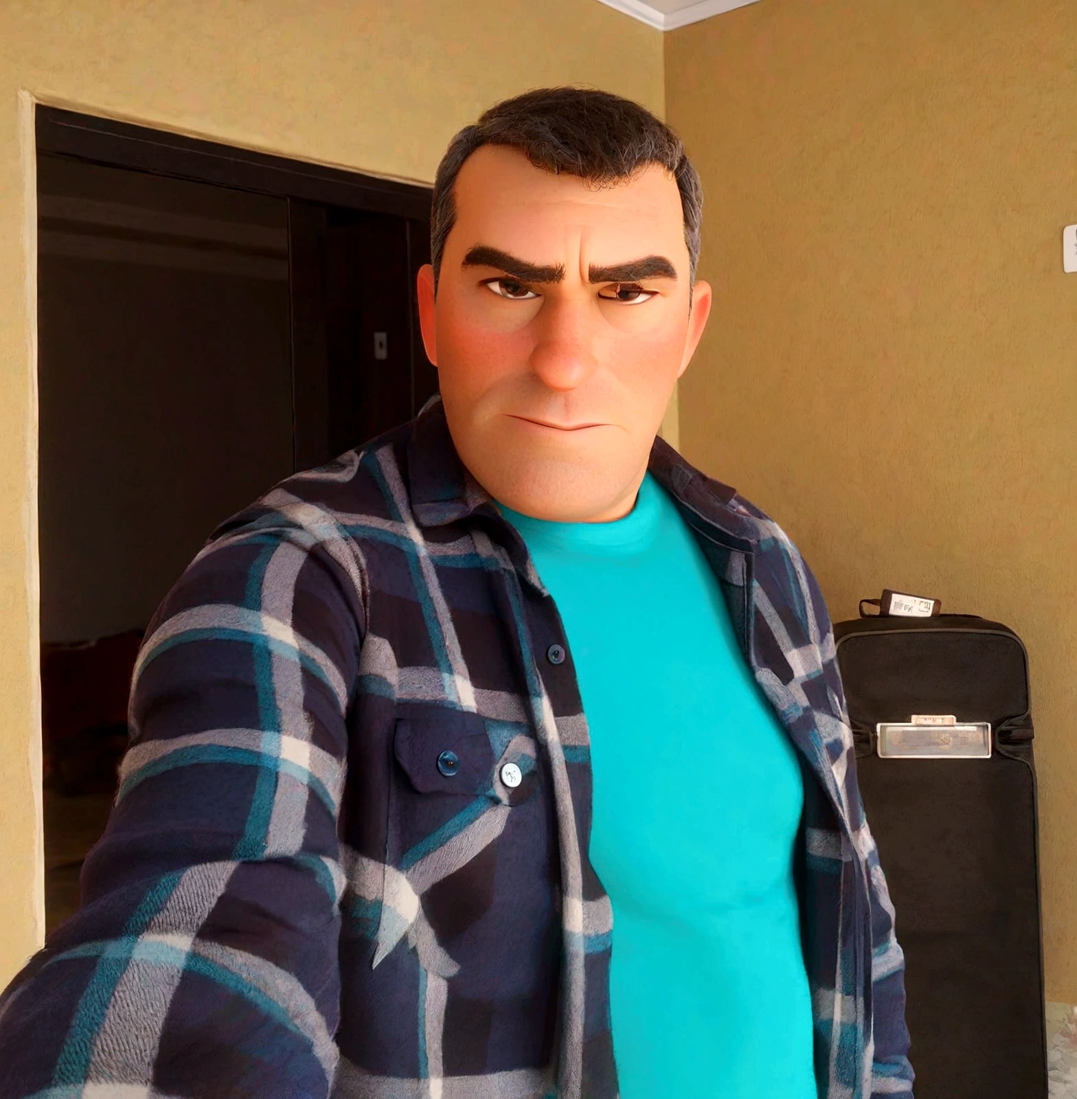 Personagem de desenho animado de um homem, camiseta social branca manga longa um personagem animado, Caractere estilizado, animation style rendering, 3D estilizado, Arnold Maya rendering, Stylized 3D rendering, toon render screenshot, Personagem 3D, Personagem 3D, Stylized 3D rendering, 3D character rendering, personagem de desenho animado, Personagem de close up, Pose de personagem, (Estilo Pixar) (parte mestre:1.2) (Bokeh) (melhor qualidade) (pele detalhada) (textura detalhada) (8K) (argila) (cinematic lighting) (sharp focus,Senta e vaza a parte superior do corpo