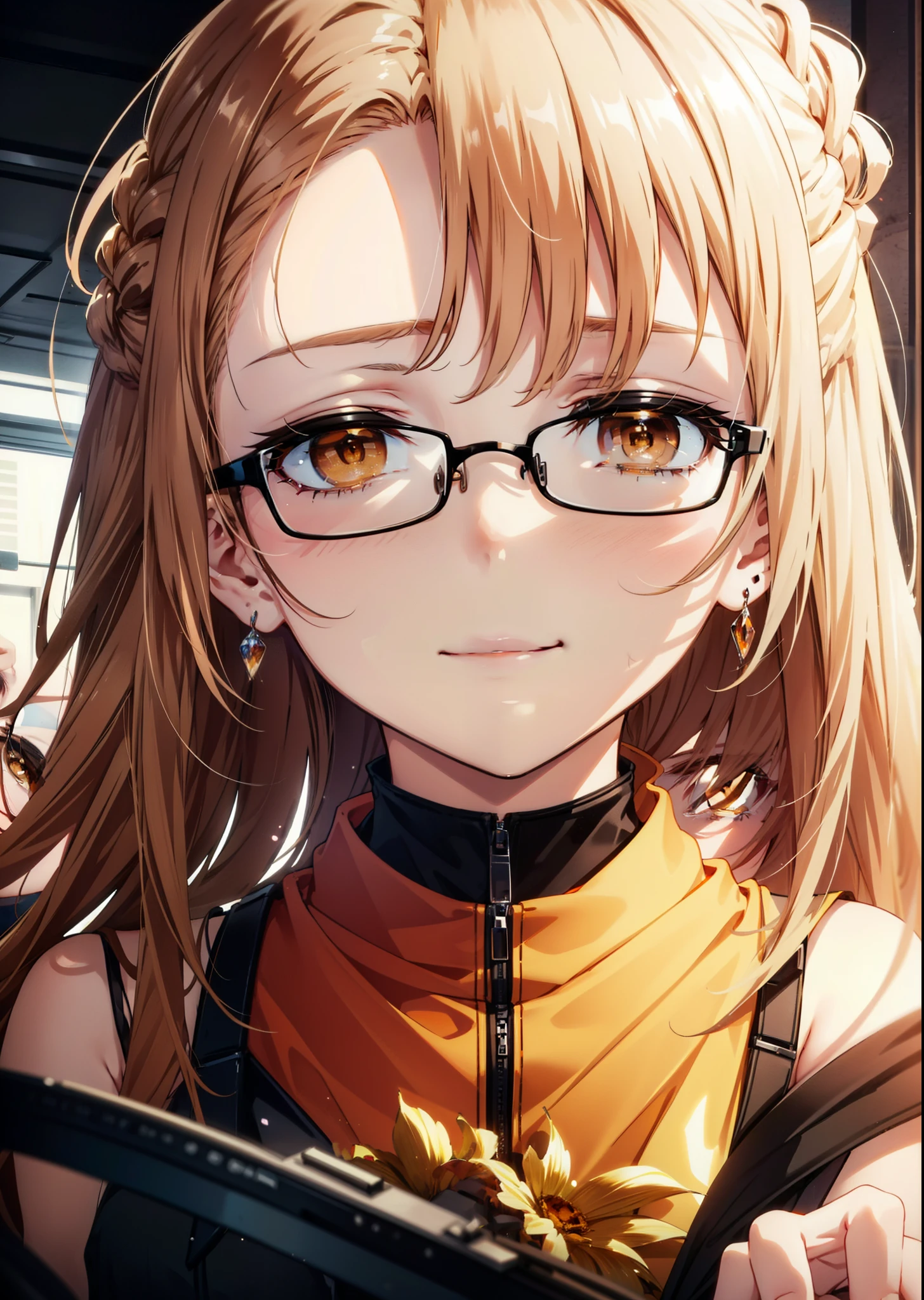 a sun ayuuki, a sun a yuuki, Long Hair, Brown Hair, (Brown eyes:1.8),Sleeveless dress, skinny pants,Stiletto heels,Black-rimmed glasses,happy smile, smile, Open your mouth,whole bodyがイラストに入るように,Daytime,sunny,Walking,
break indoors, office,
break looking at viewer, whole body,
break (masterpiece:1.2), highest quality, High resolution, unity 8k wallpaper, (shape:0.8), (Beautiful details:1.6), Highly detailed face, Perfect lighting, Highly detailed CG, (Perfect hands, Perfect Anatomy),