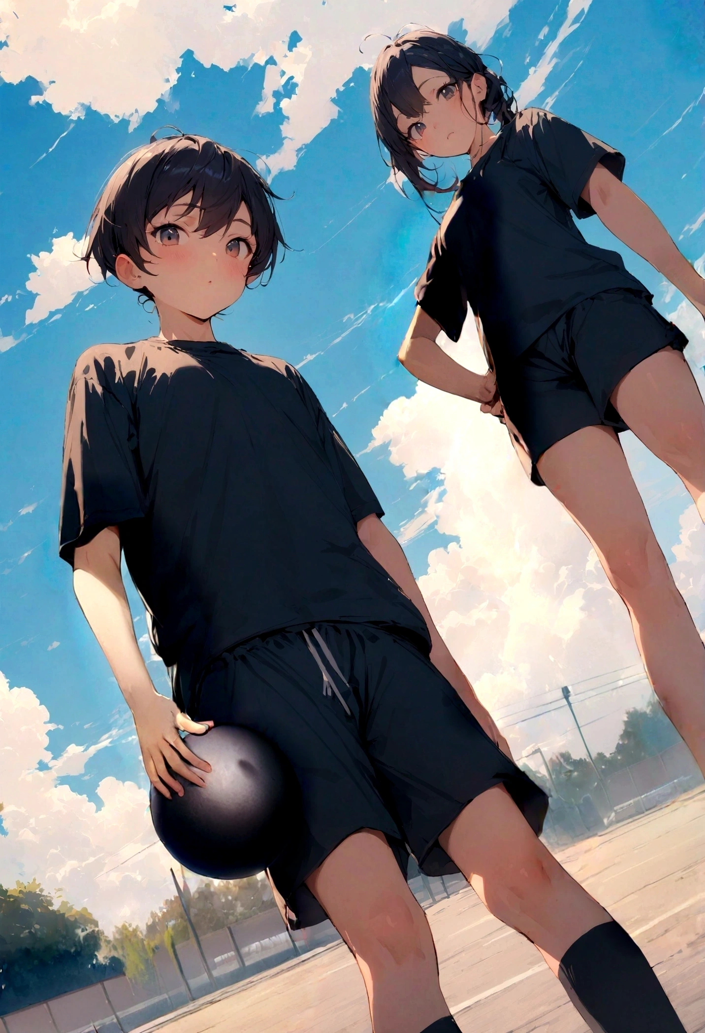Bend your elbows、Hands on hips、Black T-shirt、Clean your fingers