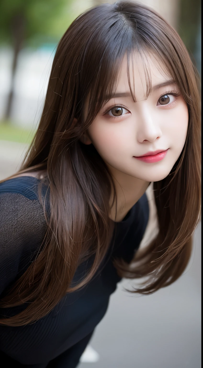 Tabletop, highest quality, shape, Very detailed, finely, High resolution, 8k wallpaper, 完璧なダイナミックな構shape, Beautiful and exquisite,ランダムなcute髪,,Natural color lip、20-year-old girl、cute、Looking into the camera,Always blur the background,Perfect and beautiful face,Slim face and figure,Big eyes、Putting on gal makeup,Small face,Shooting from below、Blurred Background,Elegant feminine face、Cyberpunk Fashion、smile、Change pose randomly、Randomly change the shooting angle and position、Playing in the park