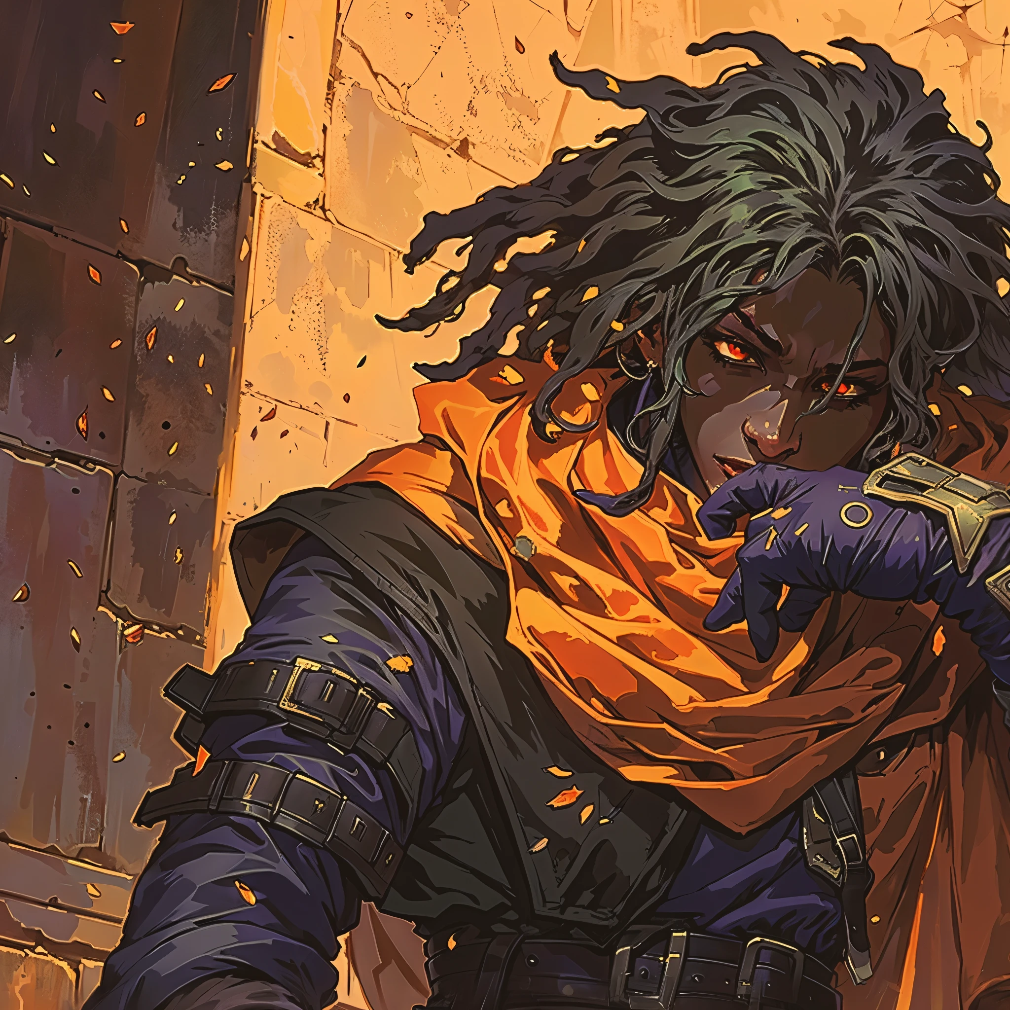 anime - style illustration of a man with dread hair sitting on a ledge, Direction: Tyler Jacobson, Caleb from Critical Role, Mistborn Steel Inquisitor, handsome guy in demon slayer art, arte casimiro, silvain sarrailh, Artgerm Craig Mullins, Artgerm e Craig Mullins, epic and exquisite character art, retrato de barbatana wildcloak