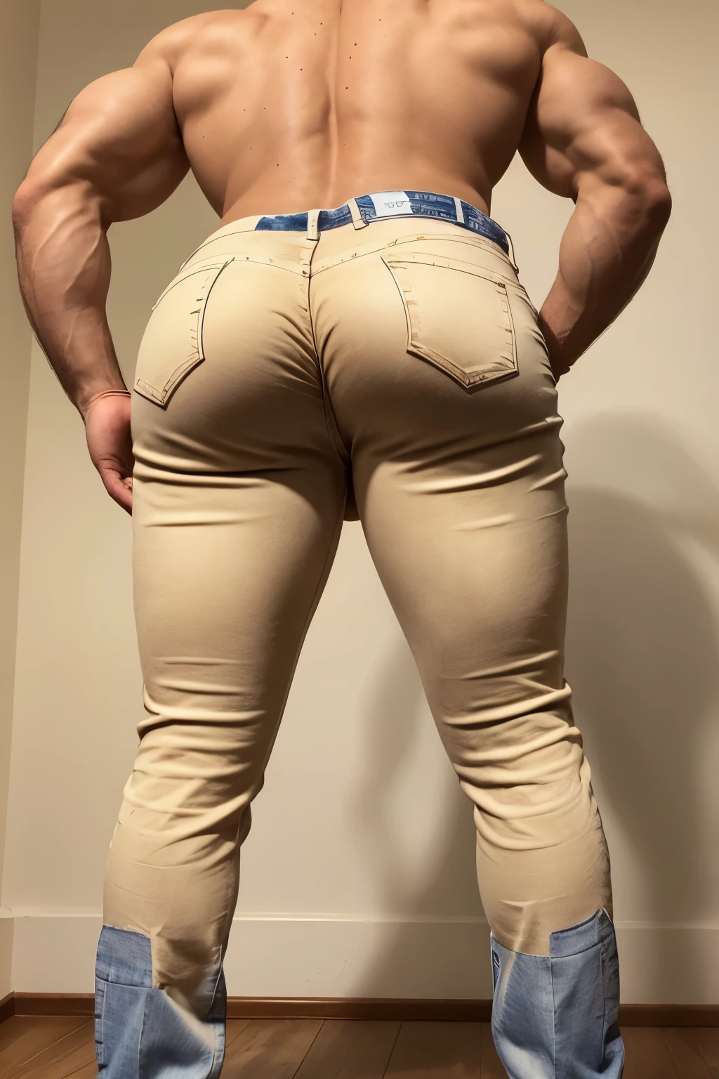 Beautiful man 30 years old, muscular body, barba rala, mas seu rosto esta iluminado pela fogueira. ((Beige Jeans)) ((backside)) ((Bent over))