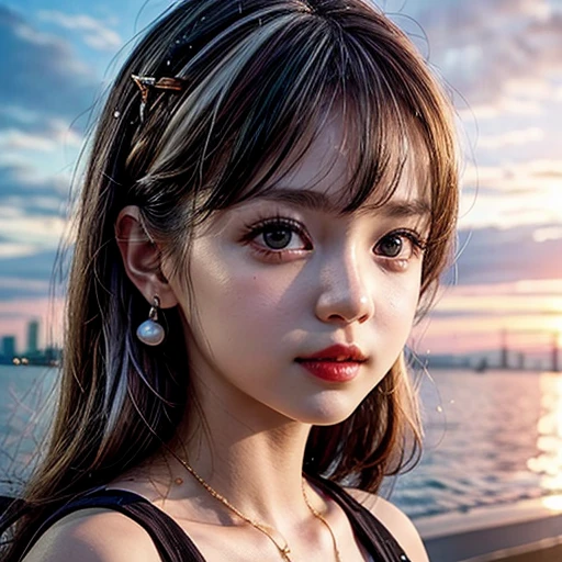 Tiny girl wearing red tube-top dress, Stroll along evening Beach, (Acutance:0.85), Masterpiece of 8K Ultra-detailed, (VolumetricLighting), SmoothShading, (RAW photorealistic:1.37), (Close-up:1.4), (Gazing at the sunseting colorful sky) (Dazzling bokeh:1.28), { (Golden ray illuminating face) | (Vivid Photon Particles) | (Gust of wind) } . BREAK (((Extremely detailed a face variation of NOGIZAKA girls))), perfect anatomy, Childish, captivating gaze, elaborate detailed Eyes with (sparkling highlights:1.28), long eyelashes、Glossy RED Lips with beautiful details, Coquettish tongue, Rosy cheeks, (Detailed Flawless Skin, Radiant PearlSkin with clear transparency) , Silky White HairColor. { (Dynamic joyful expressions) | (:d) }, (no Large eyes, no tree).