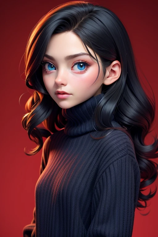 1 chica, rin tohsaka, solo, pelo largo, Sweater, red Sweater, mirando al espectador, Fondo azul, pelo negro, fondo sencillo, dos lados hacia arriba, Sweater tipo con cuello de tortuga, blue eyes, labios, boca cerrada, cinta, hair cinta, golpes, Sweater tipo con cuello de tortuga Sweater, parte superior del cuerpo, parted golpes, black cinta, ribbed Sweater, dos colas, nariz,