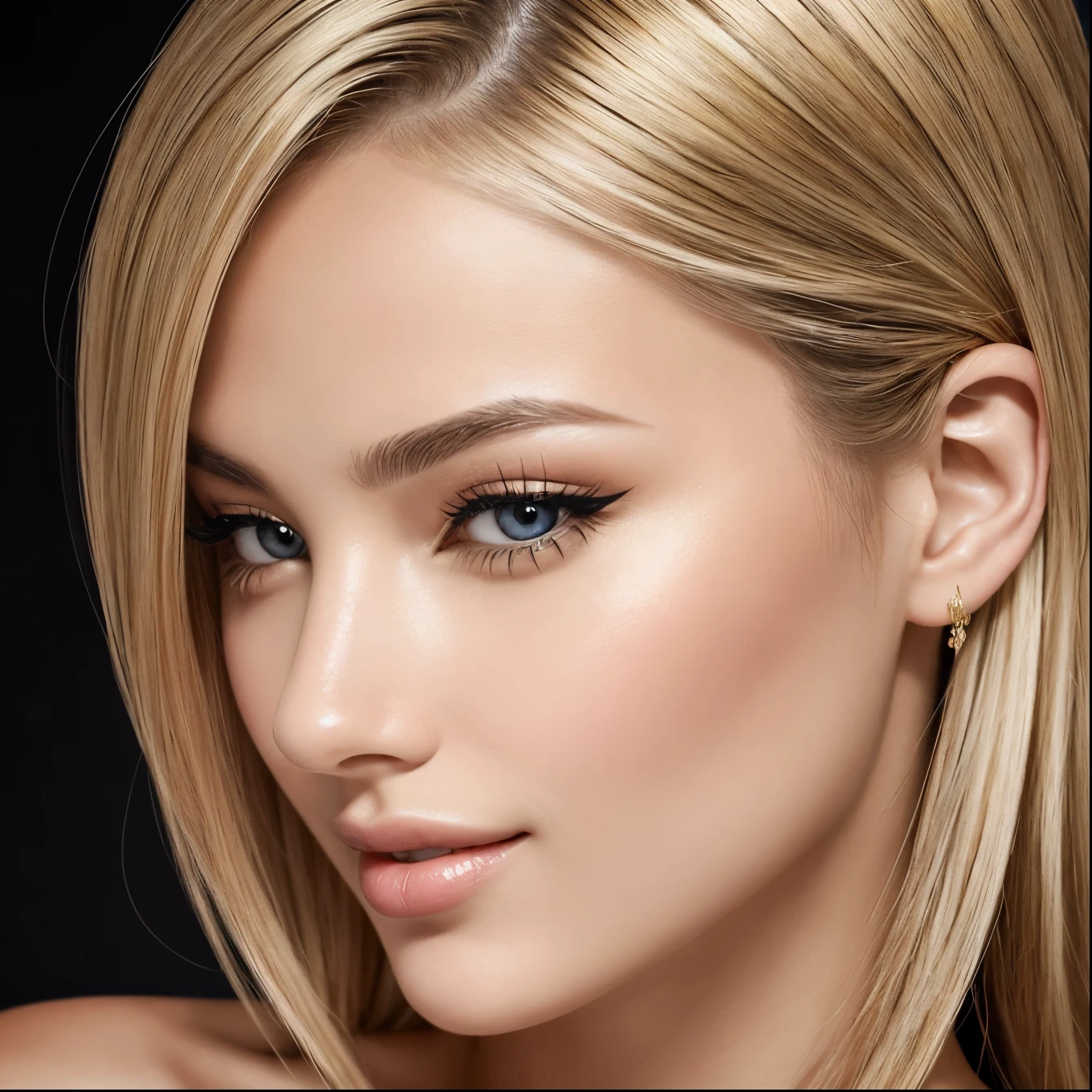 (Masterpiece, Best Quality)
A captivating illustration, meticulously crafted with (finely detailed beautiful eyes) and a detailed face that exudes elegance, featuring a young woman in her mid-20s, exuding happiness through a radiant smile. Her cool and sophisticated hairstyle, with golden blonde hair of medium length and simple styling, adds to her chic and mature impression. Her natural and elegant makeup accentuates her sharp lines while keeping a minimalist approach, and to bring out a sense of transparency, her skin is skillfully shaded to appear luminous.
Her eye makeup is simple yet effective, with mascara applied to accentuate her (