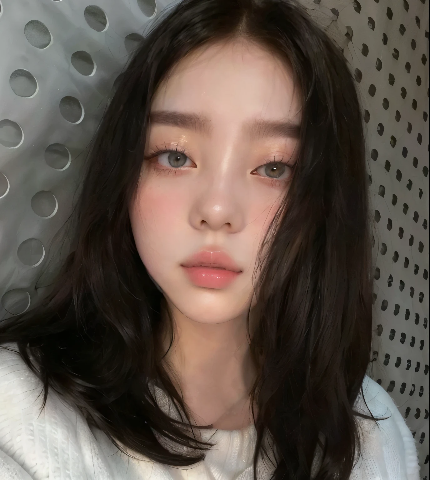 a close up of a woman with long hair and a white sweater, popular korean makeup, popular south korean makeup, young adorable korean face, korean girl, beautiful south korean woman, korean face features, ulzzang, korean symmetrical face, wan adorable korean face, gorgeous young korean woman, beautiful young korean woman, blackpink jennie, jaeyeon nam