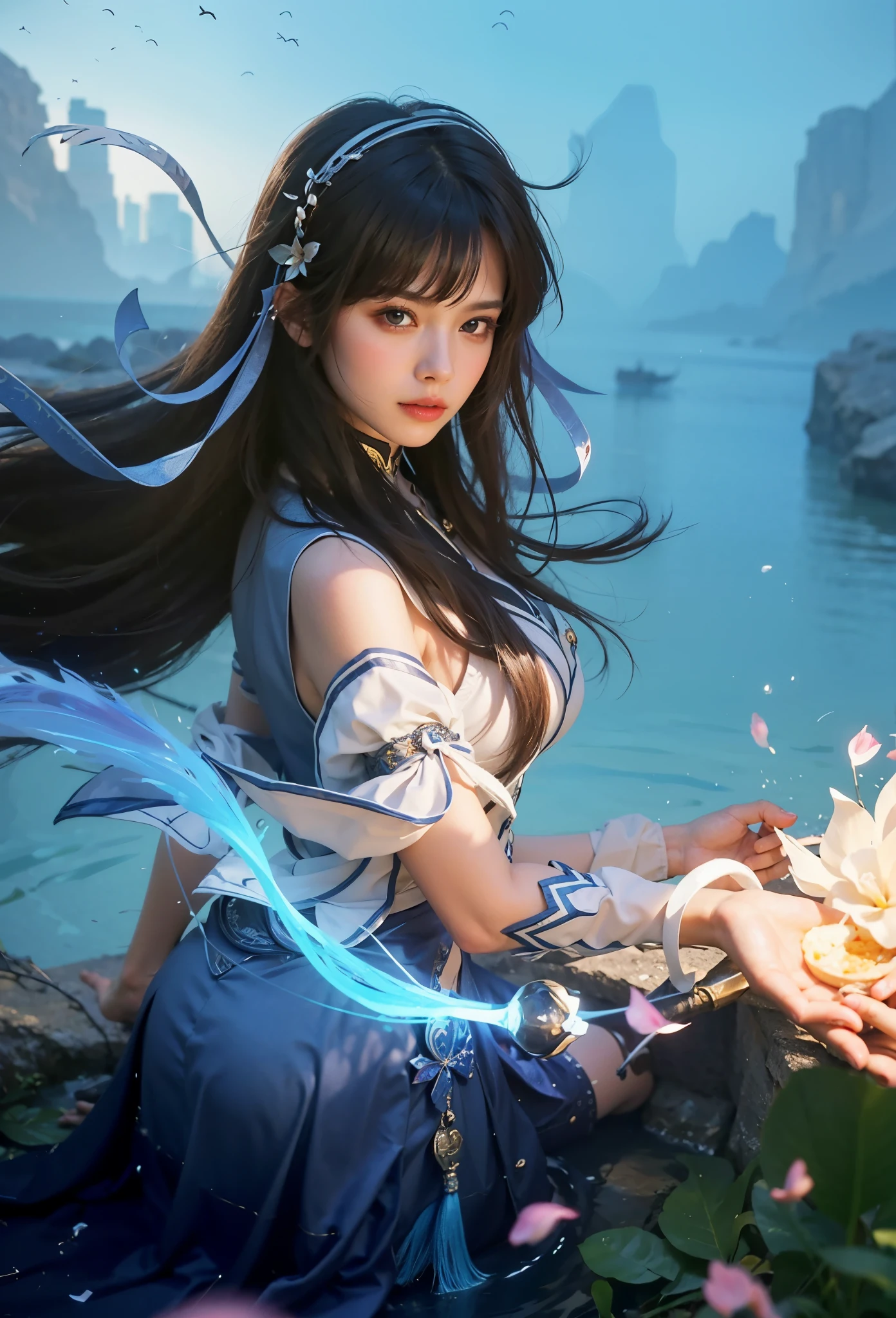 a close up of a woman (black swan) red hair and skin, yellow and blue eyes, big booobs ,  shadowbringers cinematic, 4 k detail fantasy, a beautiful fantasy empress, game cg, xianxia fantasy, xianxia hero, 2. 5 d cgi anime fantasy artwork, cinematic goddess close shot, ruan jia and artgerm, wow 4 k detail fantasy, hyperdetailed fantasy character