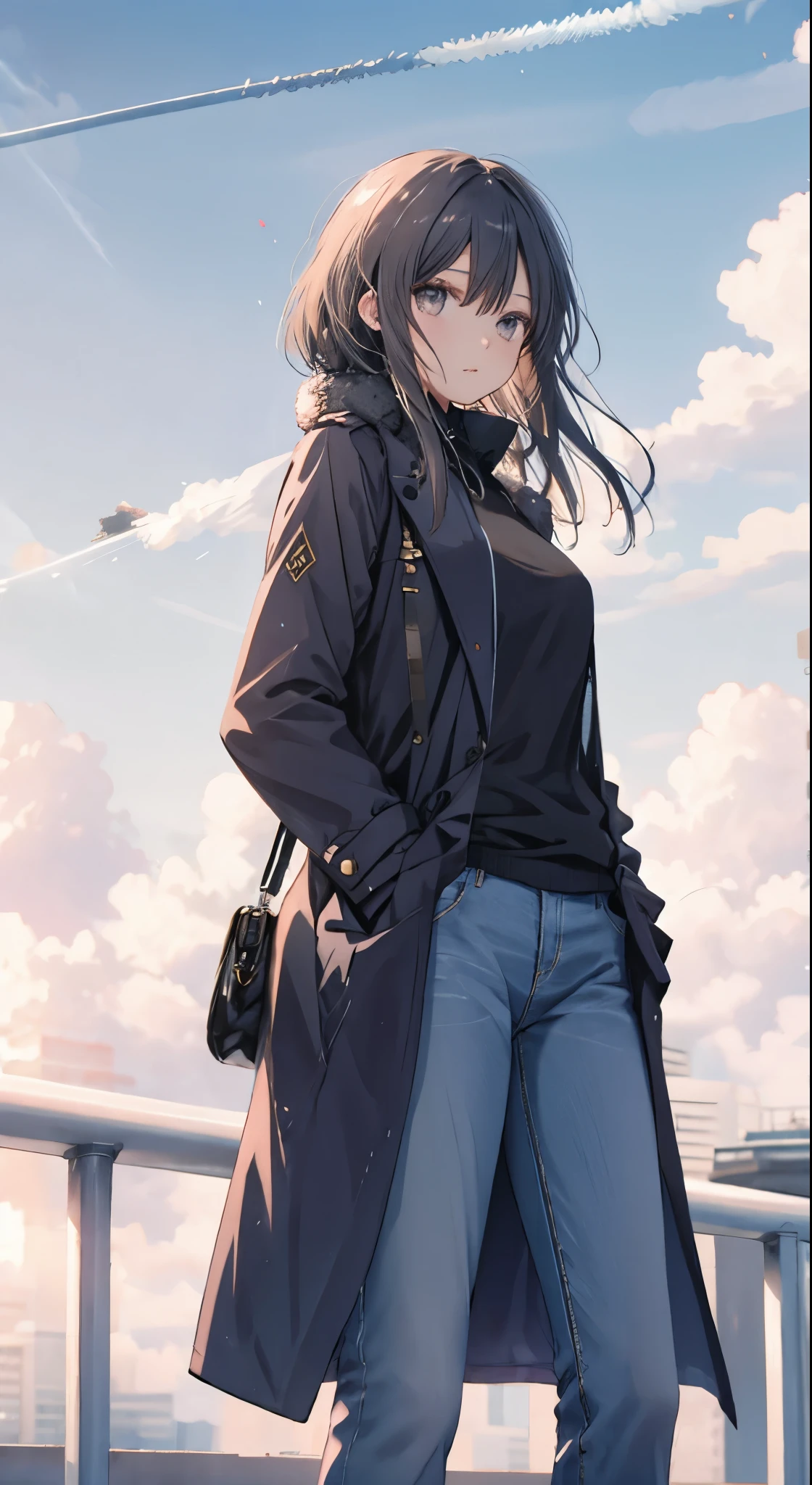 jeans，Gray Eyes，contrail，coat