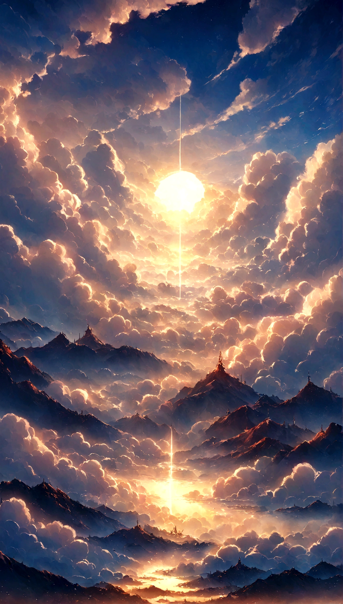 "Surrounded by clouds,Beautiful flowing painting,A delicately drawn landscape,Thin clouds floating on the water,It's like a fairy tale。A hazy light penetrates the clouds,Creates stunning light and shadow effects。The photo shows a sea of clouds,The approaching scenery is fascinating。"