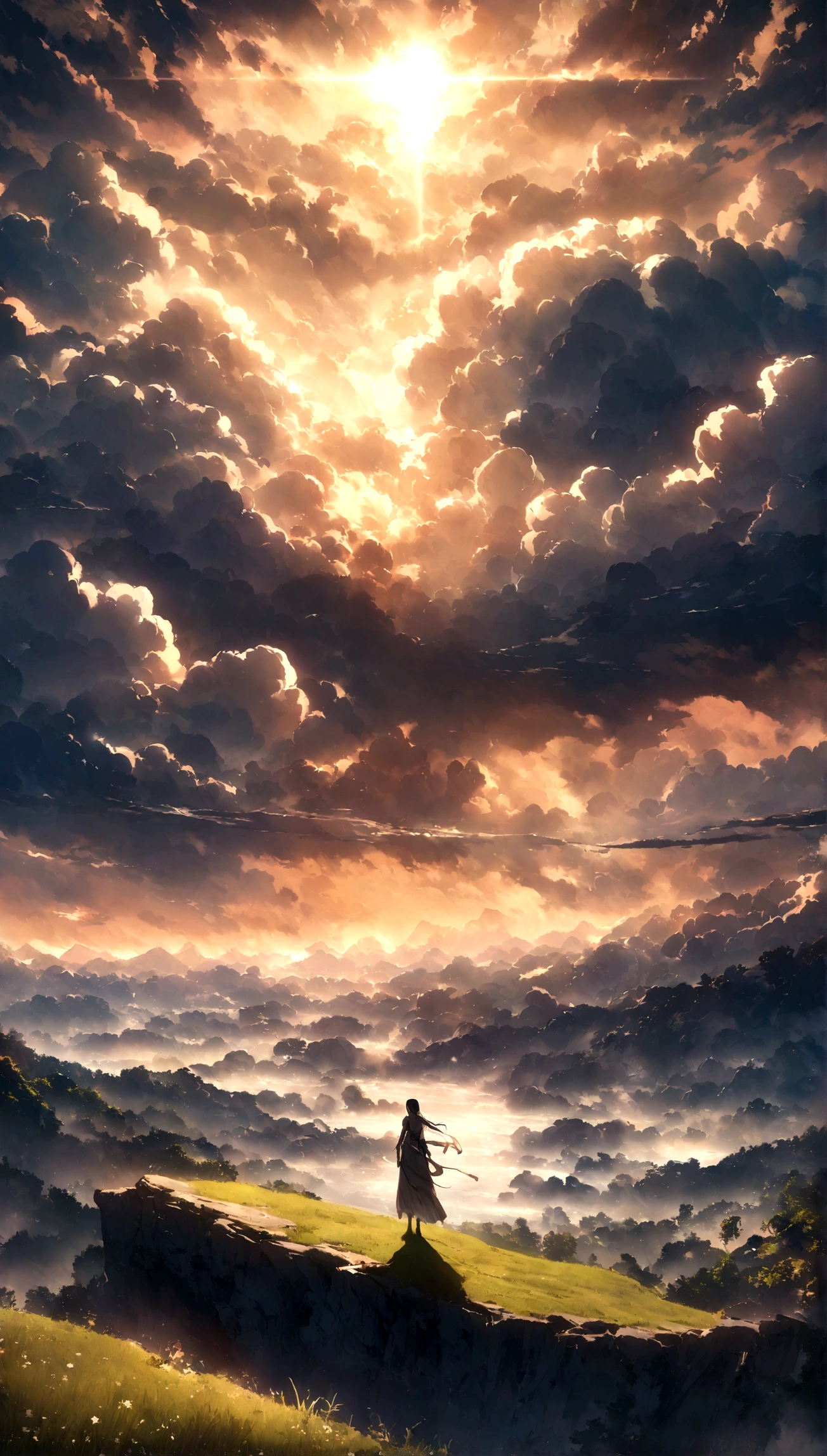 "Surrounded by clouds,Beautiful flowing painting,A delicately drawn landscape,Thin clouds floating on the water,It's like a fairy tale。A hazy light penetrates the clouds,Creates stunning light and shadow effects。The photo shows a sea of clouds,The approaching scenery is fascinating。"