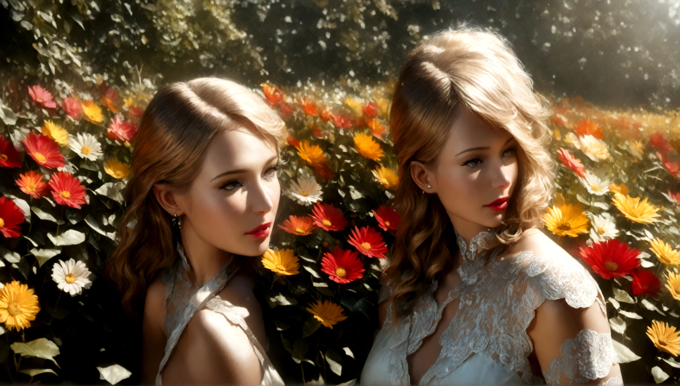 a beautiful young woman, paris hilton, in a stylish sheer summer dress, standing in a field of bright flowers, warm and pure expression, professional fashion photoshoot, high fashion, editorial, glamorous, cinematic lighting, vivid colors, (best quality,8k,highres,masterpiece:1.2),ultra-detailed,(realistic,photorealistic,photo-realistic:1.37),professional photography,editorial fashion
