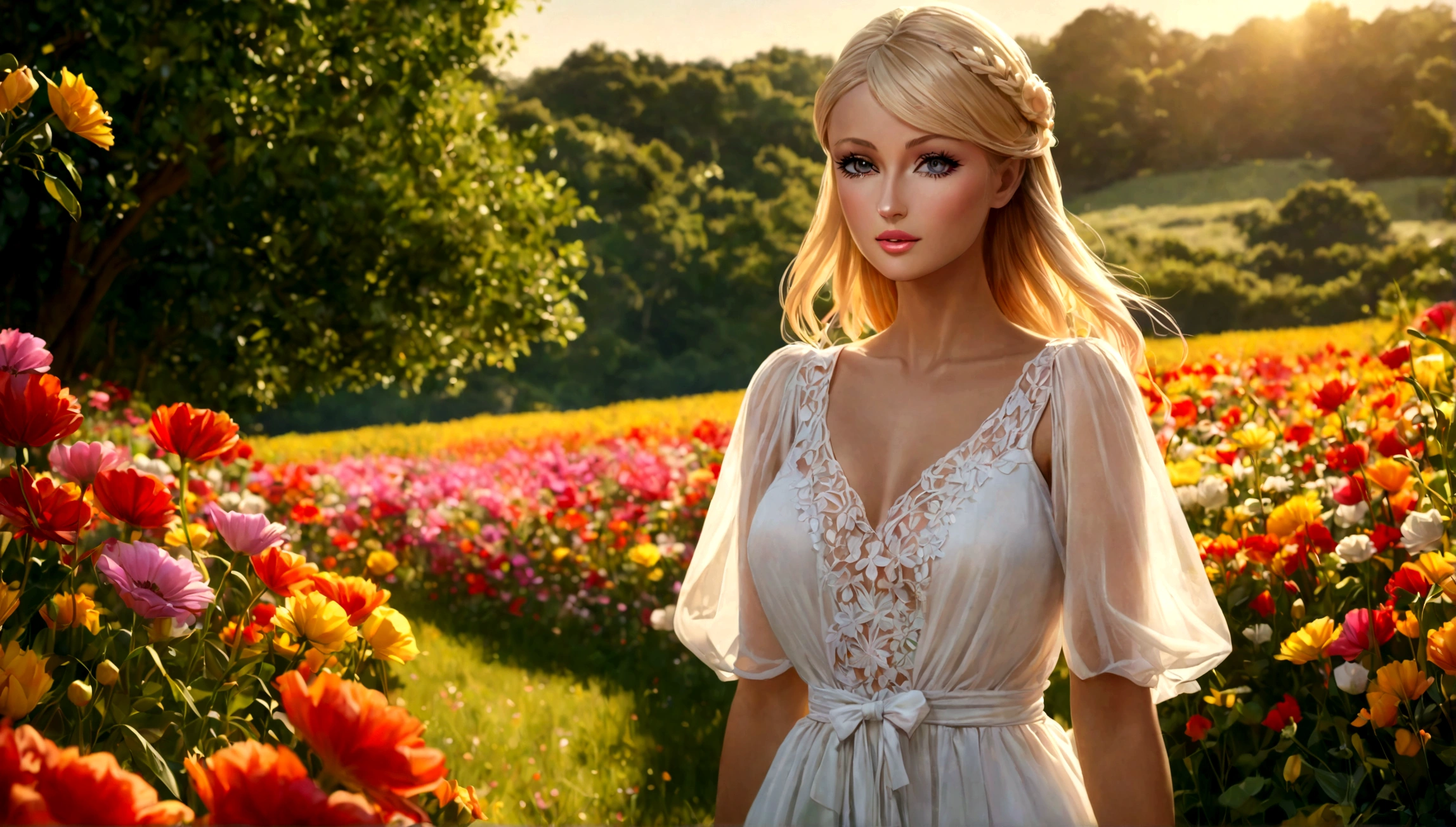 a photo of S066_AlenaShishkova, a stunning woman, in a (garden), wearing a (dress), (8k, RAW photo, best quality, ultra high res, depth of field:1.2), (absurdres, intricate, photorealistic, masterpiece, ultra-detailed, Unreal Engine:1.3)