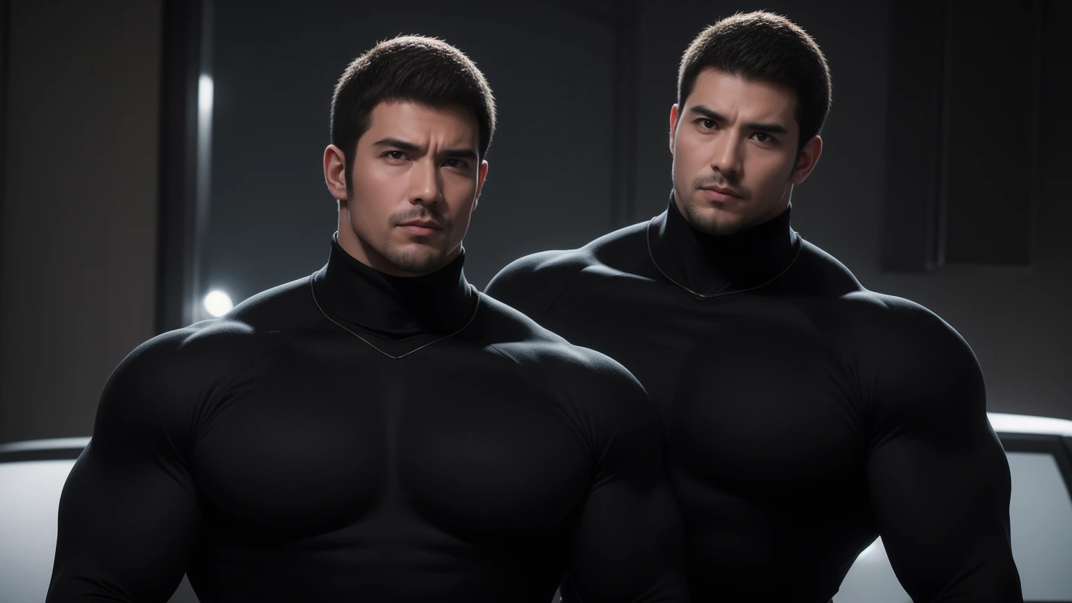 Super muscular man hugging, kissing and caressing, Open mouth and scream,Look at each other affectionately,They hugged each other affectionately,Buzz Cut,In a luxurious and noble mansion, Wear a dark khaki turtleneck with long sleeves, Thickened warm elastic texture,Clothes are very dirty with mud stains,The expression is arrogant, Thick thighs, Messy hair, Thick thighs, Turtleneck Long Sleeve Dark Khaki Turtleneck Bodysuit, very tight, Regular symmetrical pattern, Highlight muscles, Police uniform pants, character concept(Resident Evil - Chris Redfield, Chris Redfield)A proud expression, Deep and charming eyes, Heroic male pose, tall Burly, muscular!muscular thighs, tough guy, perfect facial features, High, Burly, Heqiang, Super polished and cool, High Resolution Committee, Charismatic, The sun shines through the customers