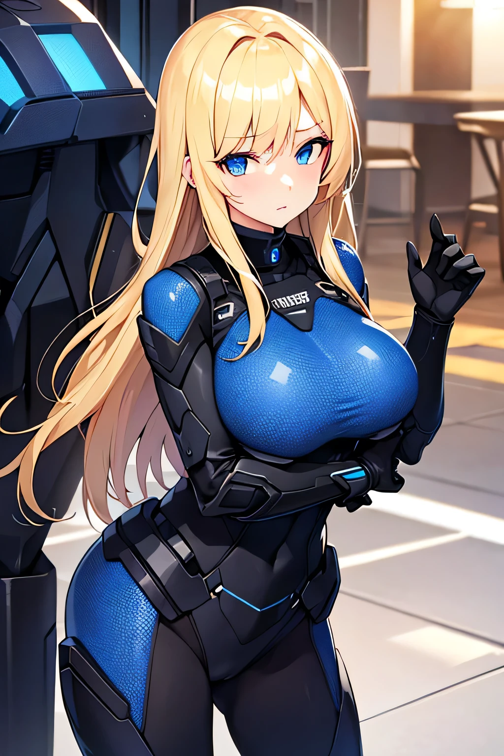 Hermosa milf  rubia extranjera ojos azules .with a state-of-the-art black exo military suit