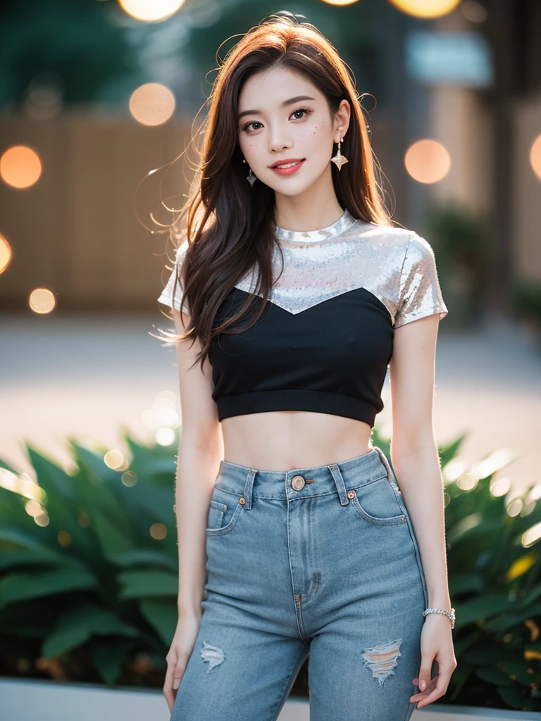 (masterpiece, best quality:1.2), (8k uhd, 16k, 32k, ultra high res), (photorealistic:1.37), (RAW photo), ultimate-realistic, ultimate-realistic details, ultimate-realistic texture, ultimate-intricate details, ultimate-realistic lighting, ultimate-realistic shadow, japanese girl, 24yo, ultimate-cute face, ultimate-RAW skin, ultimate-eyes, red hair, long hair, slicked back hair, dominant, green eyes, dominant eyes, eye contact, arrogant, adult, thick eyebrows, evil smile, smirk, black eyeliner, sporty, tall, model, posing, dungeon, intense, evocative portrait in the Japanese retro anime style of the 80s and 90s. Her attire is minimal, accentuating the curves of her body and the dramatic shadows cast by the lighting. Dynamic pose, wide cute smile, The background is stark, with sharp contrasts highlighting the contours of her form, evoking a sense of mystery and allure. Use a consistent design with vibrant colors. Wearing stylish and trendy outfit for a girl going out to a club. The outfit should be eye-catching and fashionable, suitable for a lively and energetic nightlife atmosphere,(A sleek, form-fitting crop top or a sparkly sequin blouse), (High-waisted leather pants, a mini skirt, or trendy ripped jeans), (bokeh:2), backlight, long exposure:2, film grain, Hasselblad X2D 100C + XCD 2,5/25V, F/1.8, (cinematic still:1.2), freckles, 35mm photograph, film, bokeh, professional, 4k, highly detailed, perfect fingers ,Extremely Realistic, UHD,